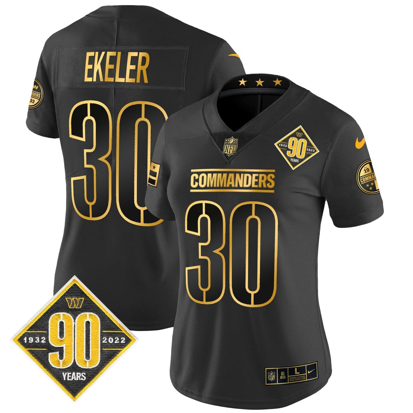 Camisa NFL Women’s Washington 90th Anniversary Patch Dourada Vapor Limited Jersey