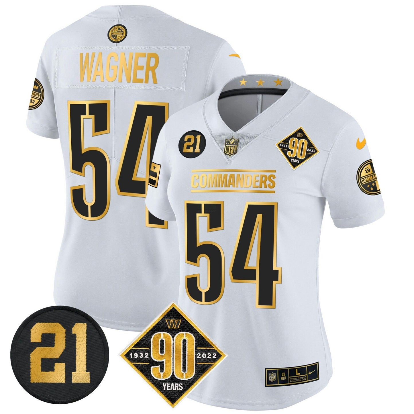 Camisa NFL Women’s Washington 90th & Sean Taylor Patch Dourada Vapor Limited Jersey