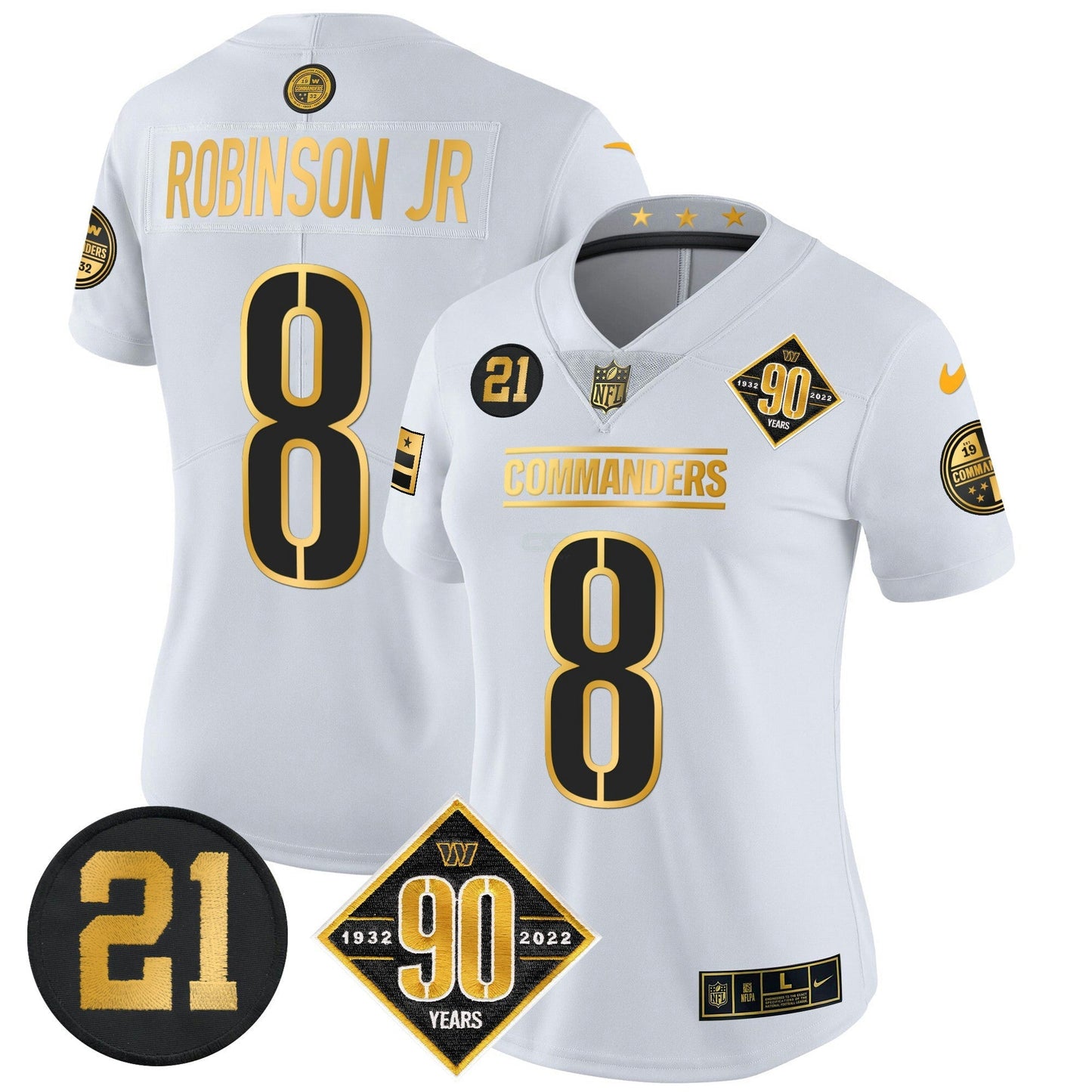 Camisa NFL Women’s Washington 90th & Sean Taylor Patch Dourada Vapor Limited Jersey