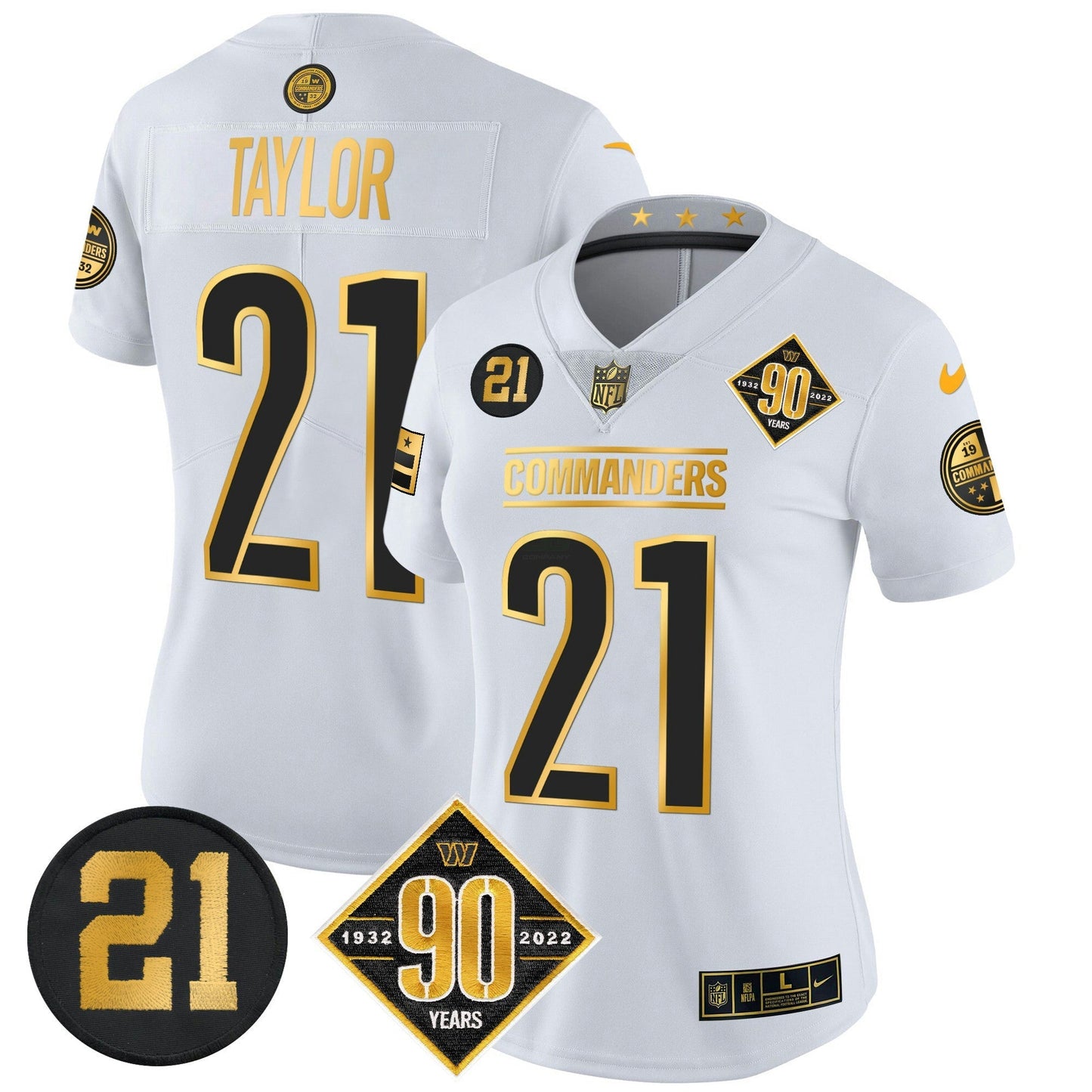 Camisa NFL Women’s Washington 90th & Sean Taylor Patch Dourada Vapor Limited Jersey