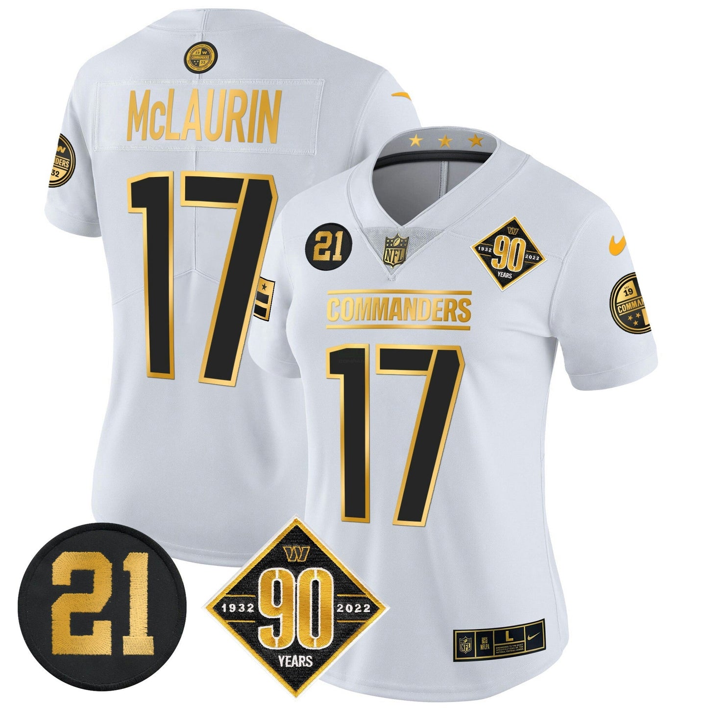 Camisa NFL Women’s Washington 90th & Sean Taylor Patch Dourada Vapor Limited Jersey