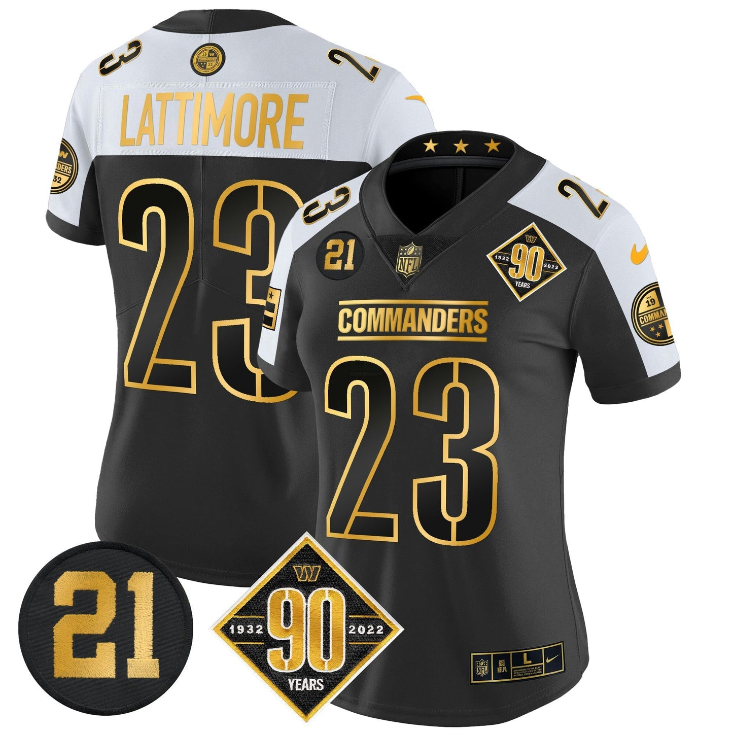 Camisa NFL Women’s Washington 90th & Sean Taylor Patch Dourada Vapor Limited Jersey