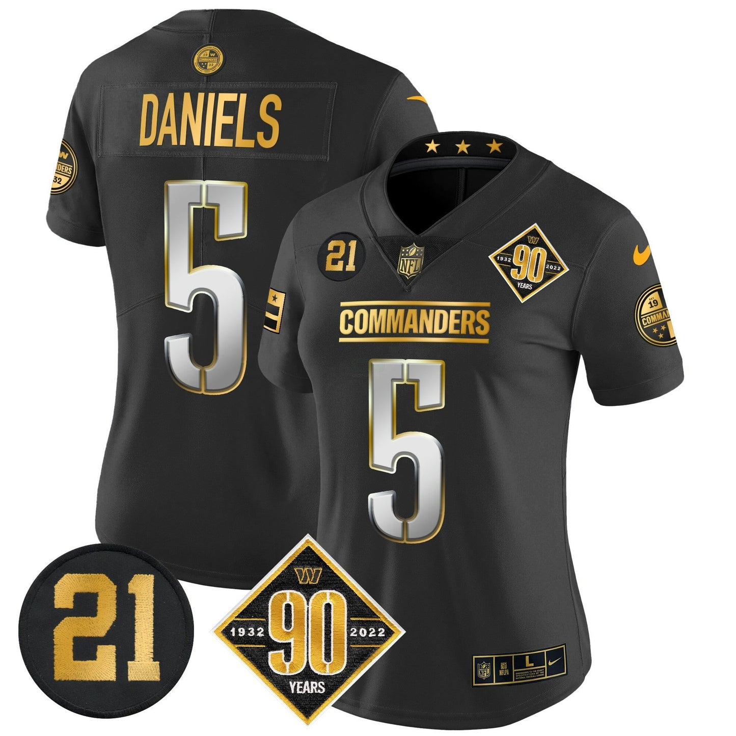 Camisa NFL Women’s Washington 90th & Sean Taylor Patch Dourada Vapor Limited Jersey