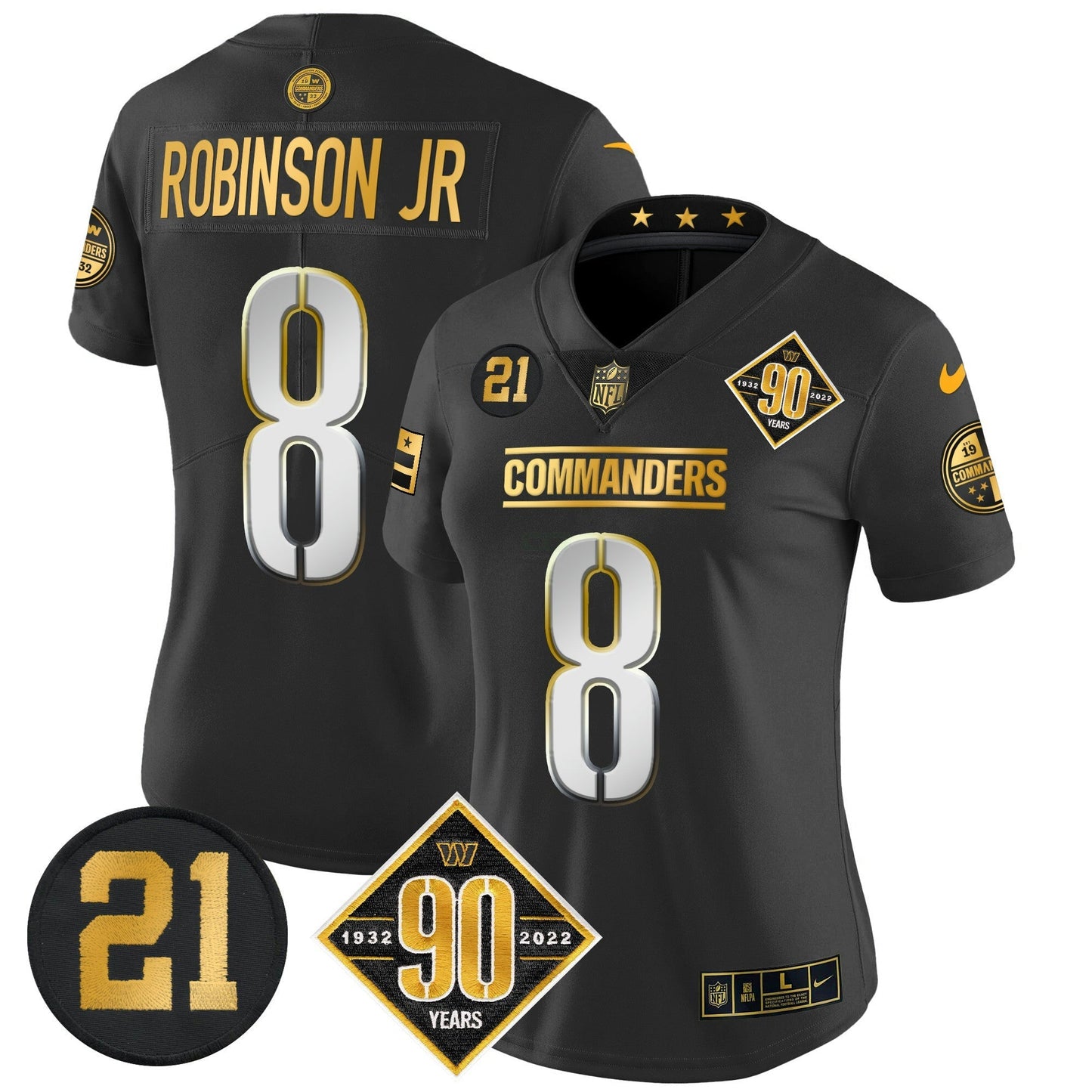 Camisa NFL Women’s Washington 90th & Sean Taylor Patch Dourada Vapor Limited Jersey