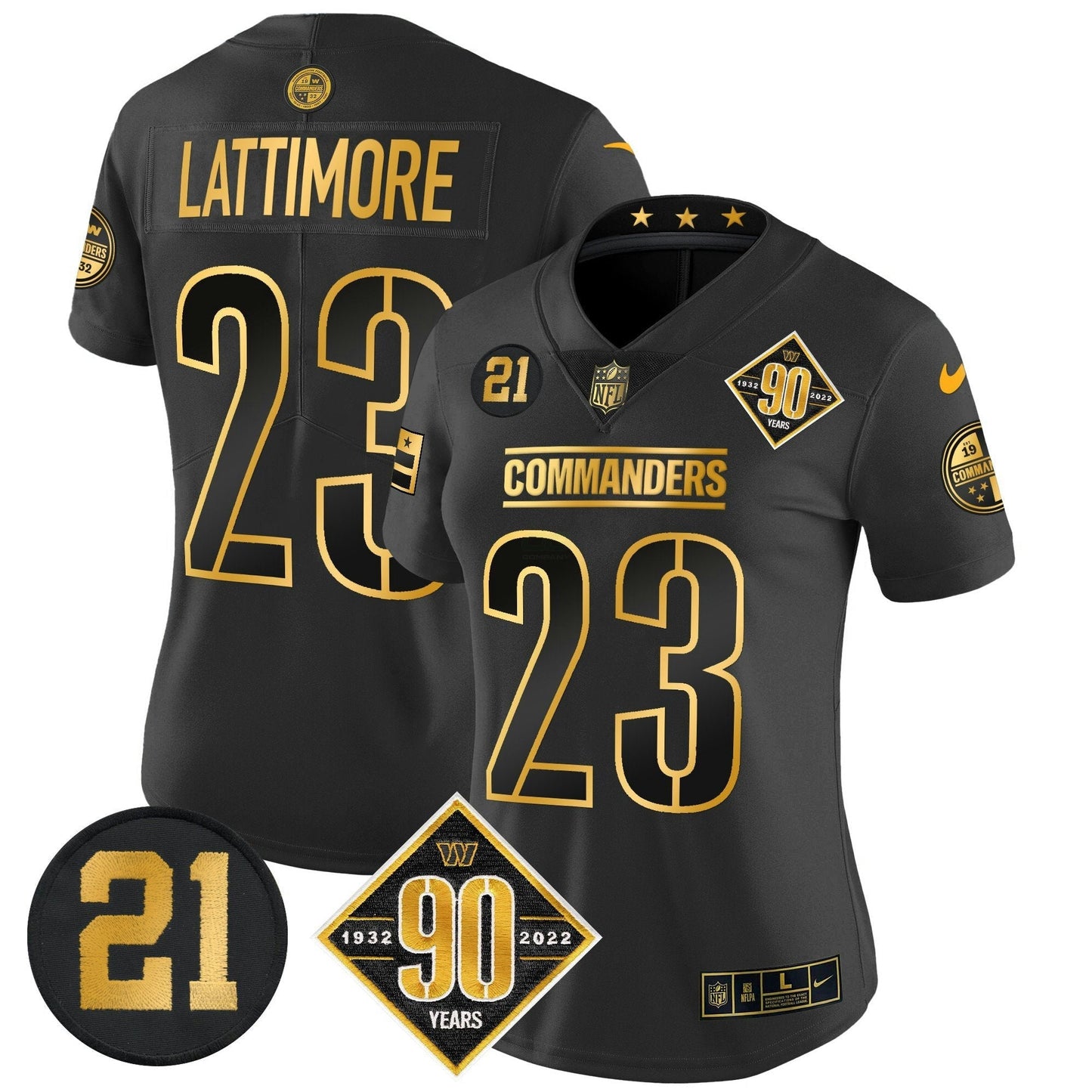 Camisa NFL Women’s Washington 90th & Sean Taylor Patch Dourada Vapor Limited Jersey