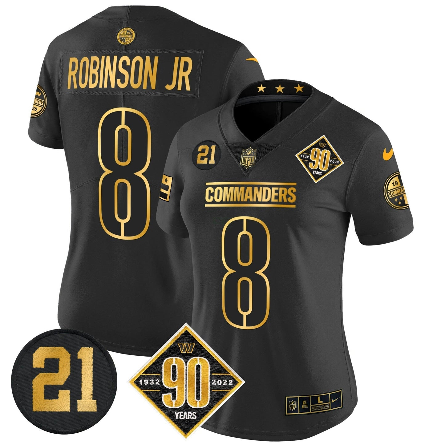 Camisa NFL Women’s Washington 90th & Sean Taylor Patch Dourada Vapor Limited Jersey
