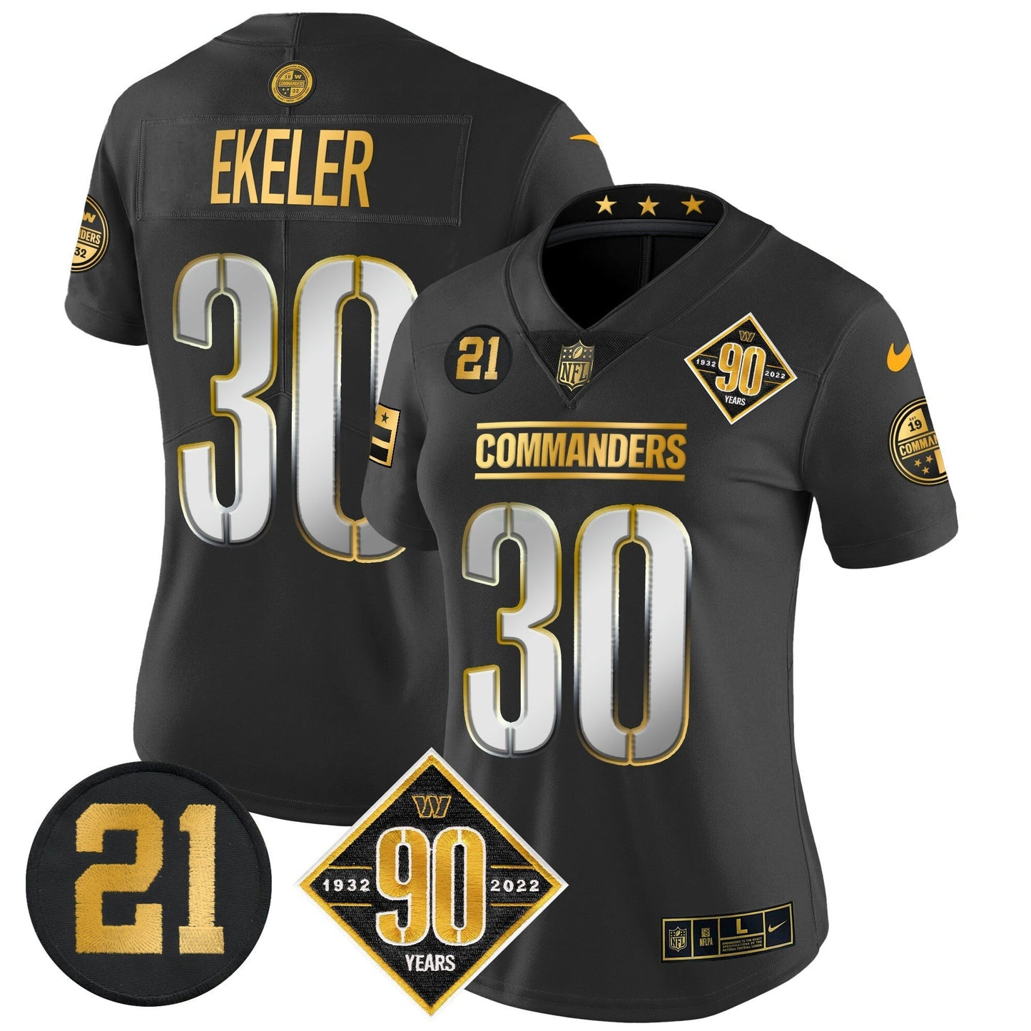 Camisa NFL Women’s Washington 90th & Sean Taylor Patch Dourada Vapor Limited Jersey