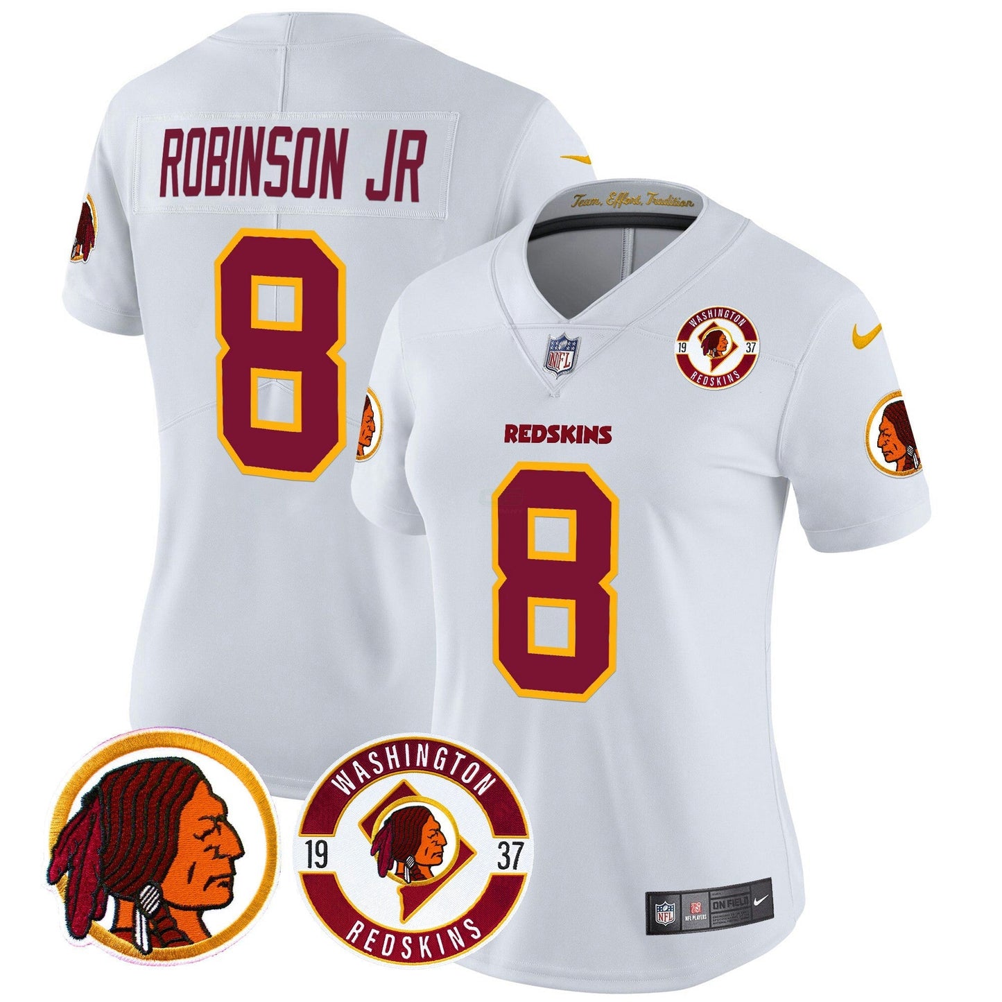 Camisa NFL Washington Commanders Women’s Washington Redskins 2024 Vapor Limited Jersey – Est. 1937 Patch