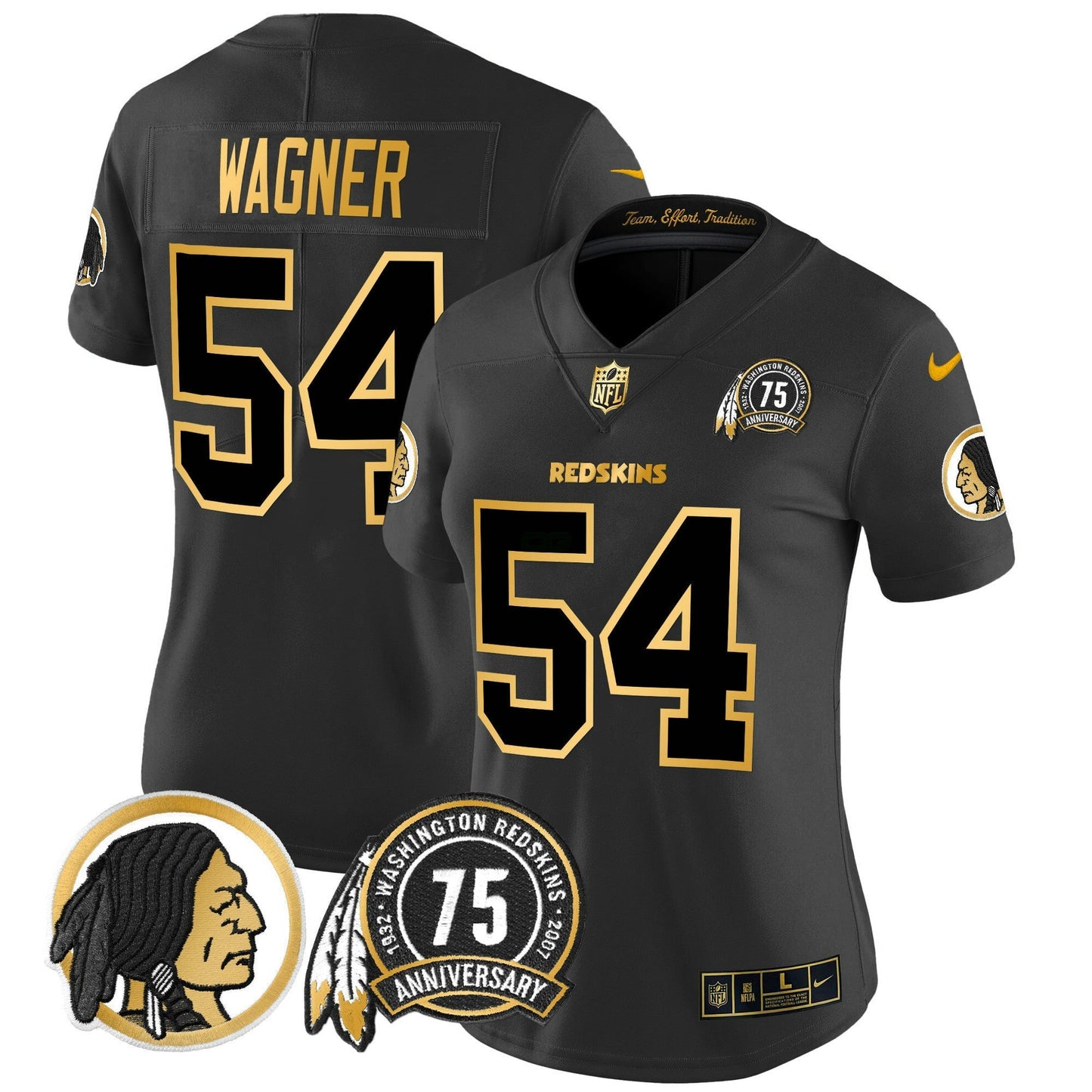 Camisa NFL Washington Commanders Women’s Washington Redskins 75th Patch Throwback Dourada Vapor Limited Jersey