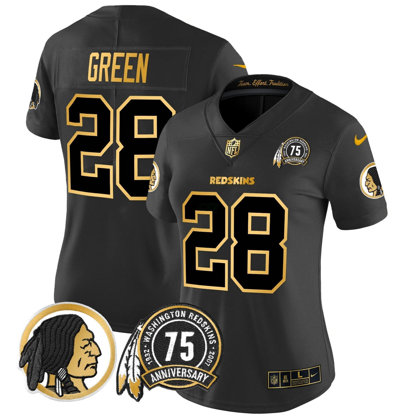 Camisa NFL Washington Commanders Women’s Washington Redskins 75th Patch Throwback Dourada Vapor Limited Jersey