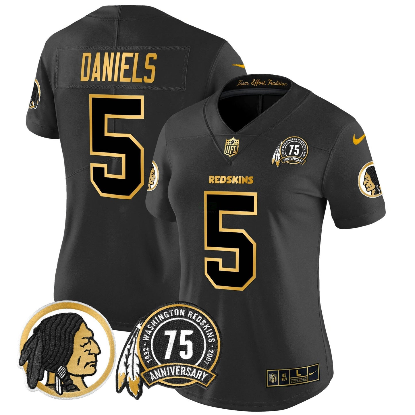 Camisa NFL Washington Commanders Women’s Washington Redskins 75th Patch Throwback Dourada Vapor Limited Jersey