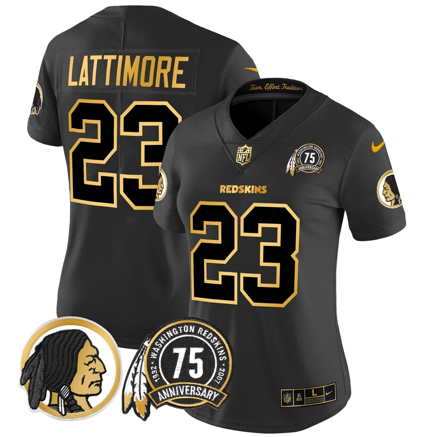 Camisa NFL Washington Commanders Women’s Washington Redskins 75th Patch Throwback Dourada Vapor Limited Jersey