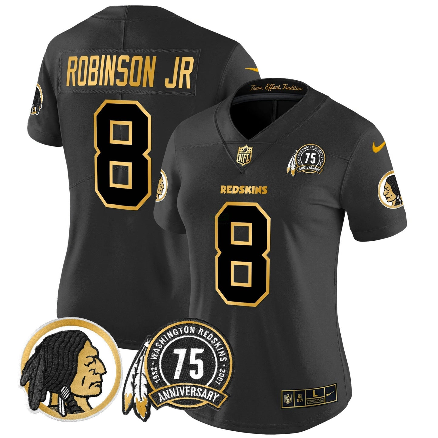 Camisa NFL Washington Commanders Women’s Washington Redskins 75th Patch Throwback Dourada Vapor Limited Jersey