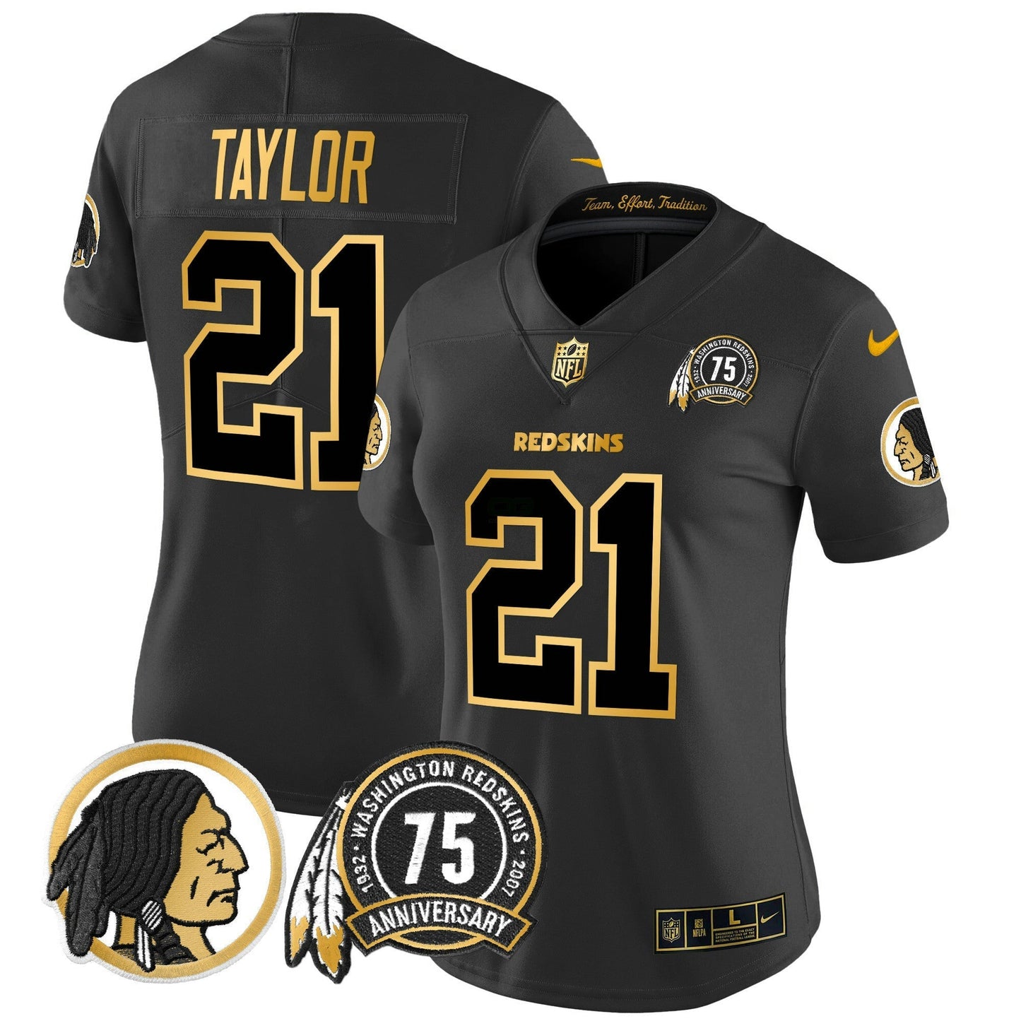Camisa NFL Washington Commanders Women’s Washington Redskins 75th Patch Throwback Dourada Vapor Limited Jersey
