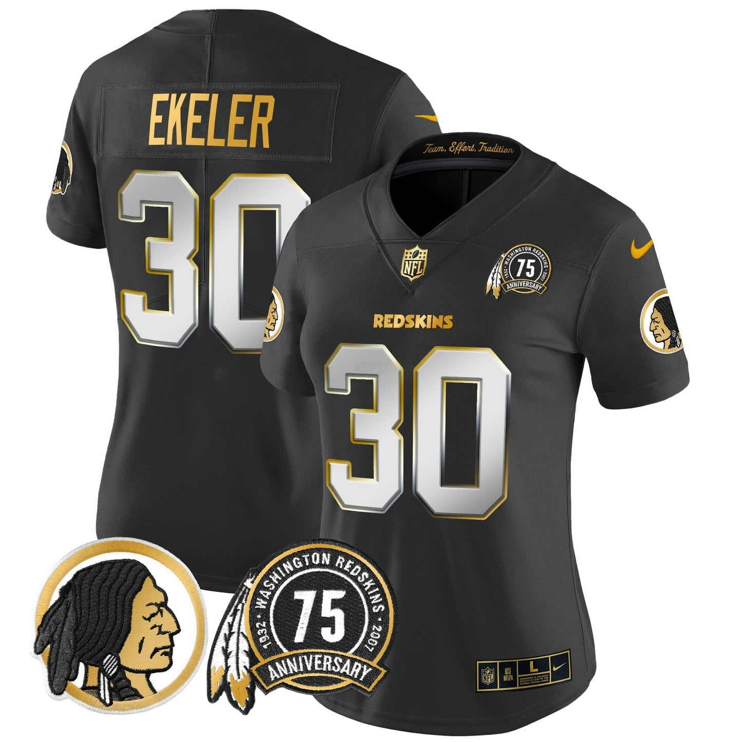 Camisa NFL Washington Commanders Women’s Washington Redskins 75th Patch Throwback Dourada Vapor Limited Jersey