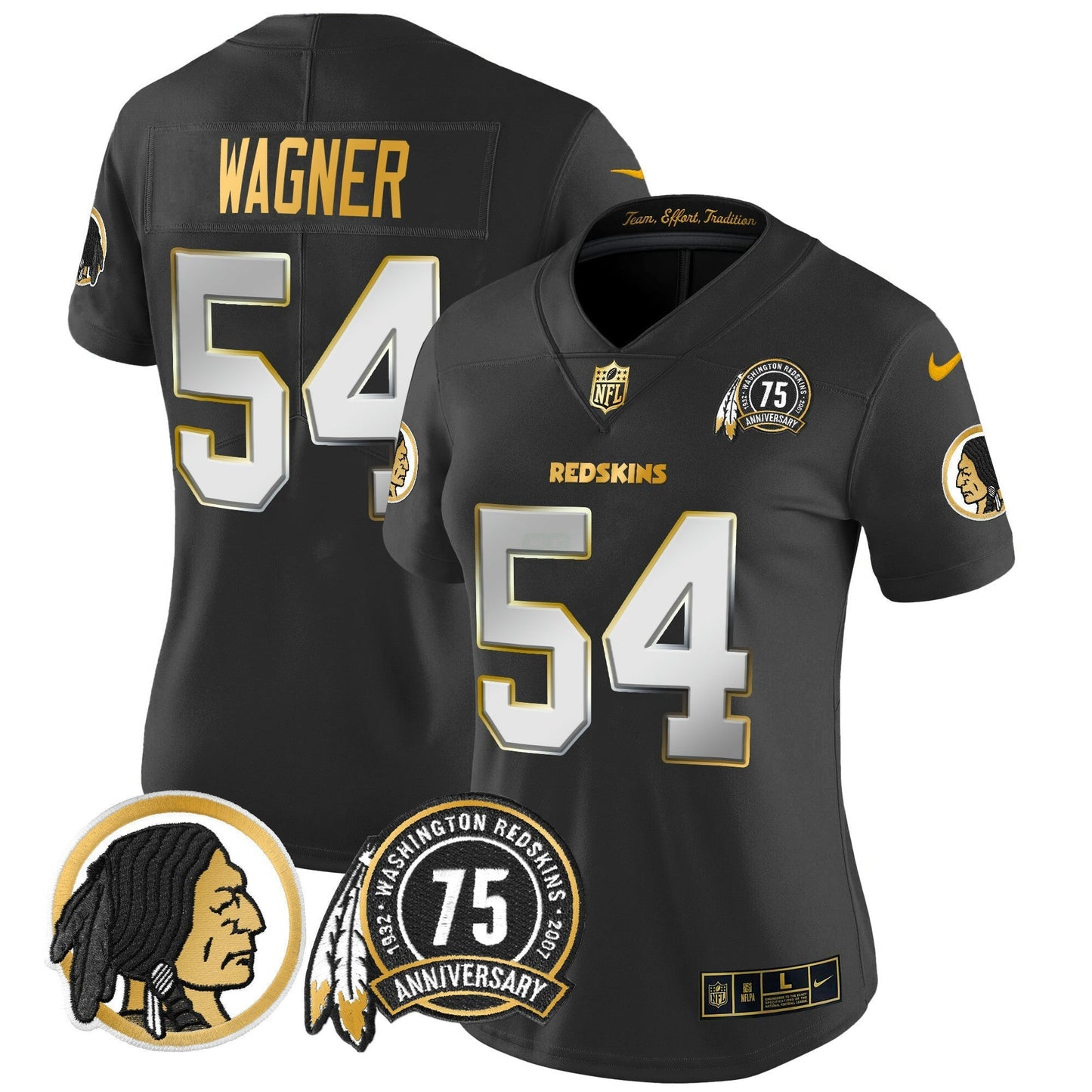Camisa NFL Washington Commanders Women’s Washington Redskins 75th Patch Throwback Dourada Vapor Limited Jersey