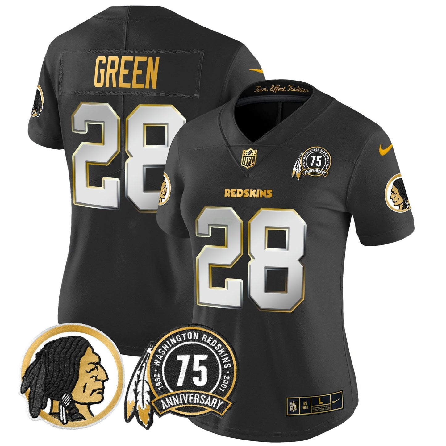 Camisa NFL Washington Commanders Women’s Washington Redskins 75th Patch Throwback Dourada Vapor Limited Jersey