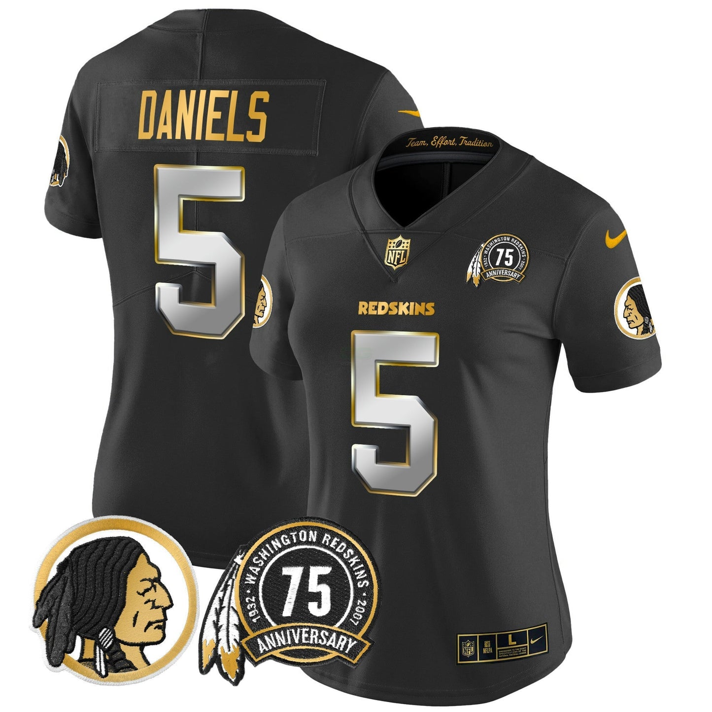 Camisa NFL Washington Commanders Women’s Washington Redskins 75th Patch Throwback Dourada Vapor Limited Jersey