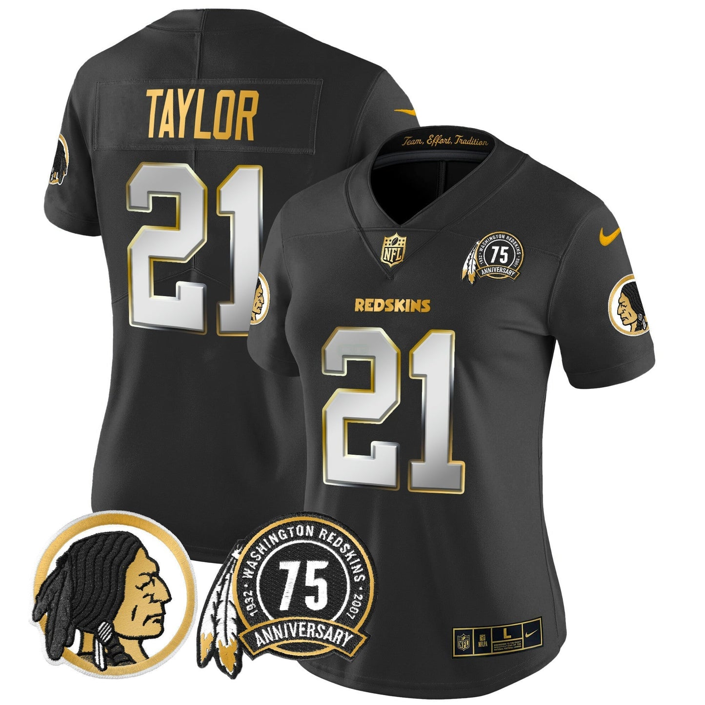 Camisa NFL Washington Commanders Women’s Washington Redskins 75th Patch Throwback Dourada Vapor Limited Jersey