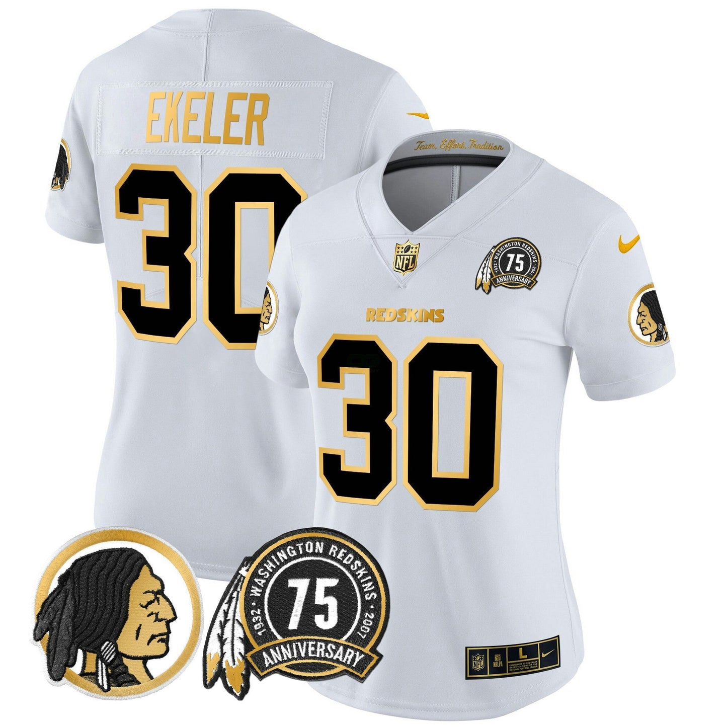 Camisa NFL Washington Commanders Women’s Washington Redskins 75th Patch Throwback Dourada Vapor Limited Jersey
