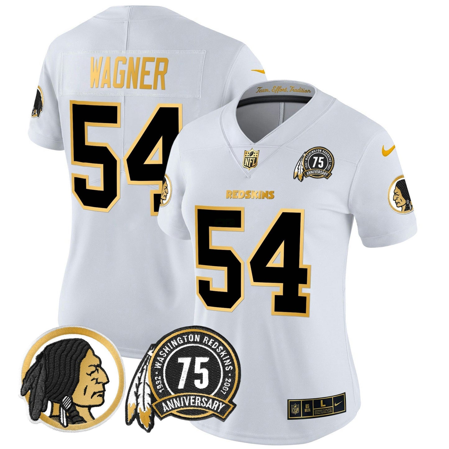 Camisa NFL Washington Commanders Women’s Washington Redskins 75th Patch Throwback Dourada Vapor Limited Jersey