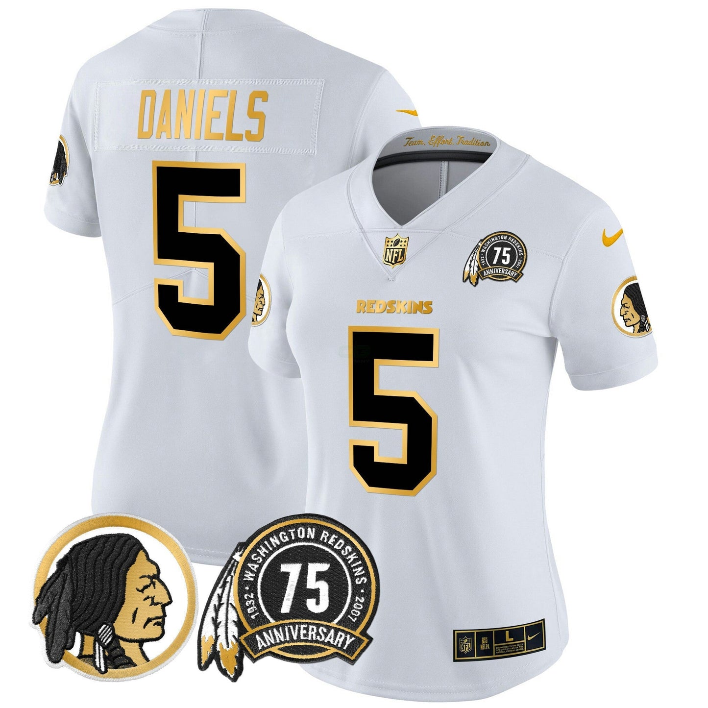 Camisa NFL Washington Commanders Women’s Washington Redskins 75th Patch Throwback Dourada Vapor Limited Jersey