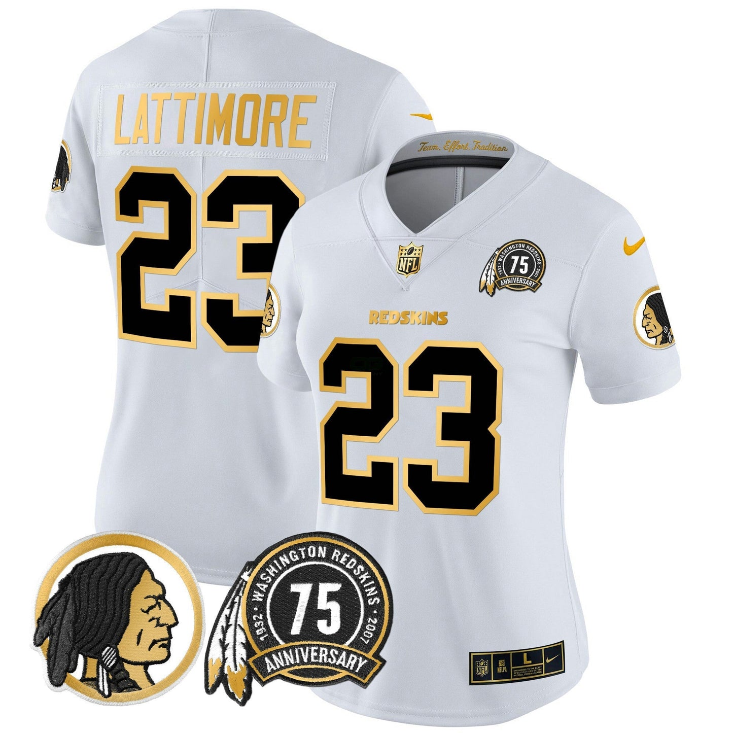 Camisa NFL Washington Commanders Women’s Washington Redskins 75th Patch Throwback Dourada Vapor Limited Jersey