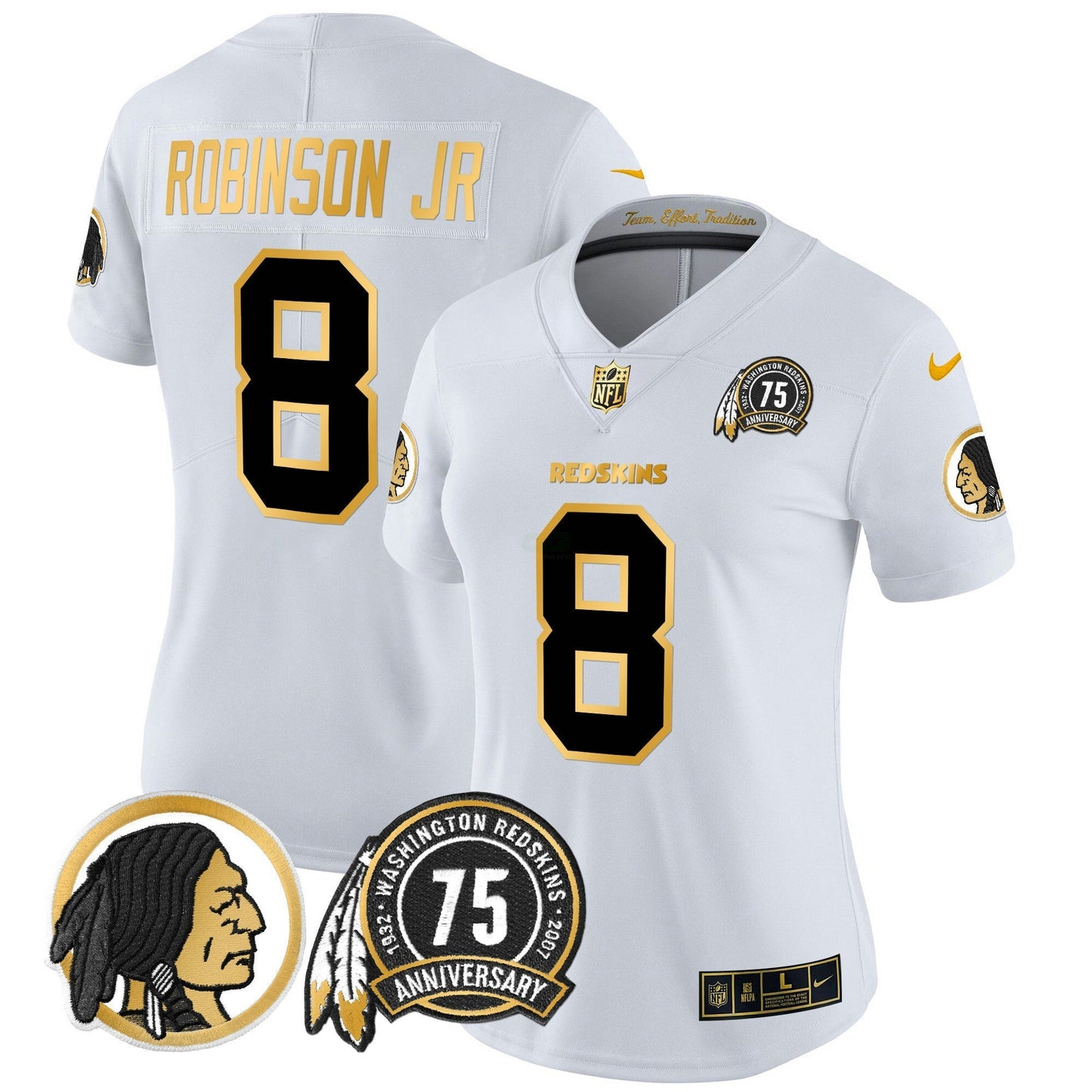 Camisa NFL Washington Commanders Women’s Washington Redskins 75th Patch Throwback Dourada Vapor Limited Jersey