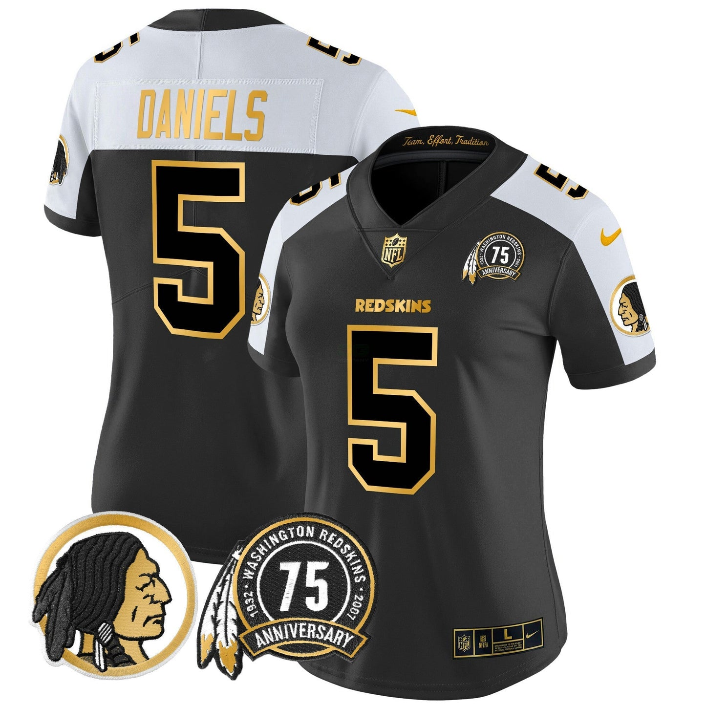 Camisa NFL Washington Commanders Women’s Washington Redskins 75th Patch Throwback Dourada Vapor Limited Jersey