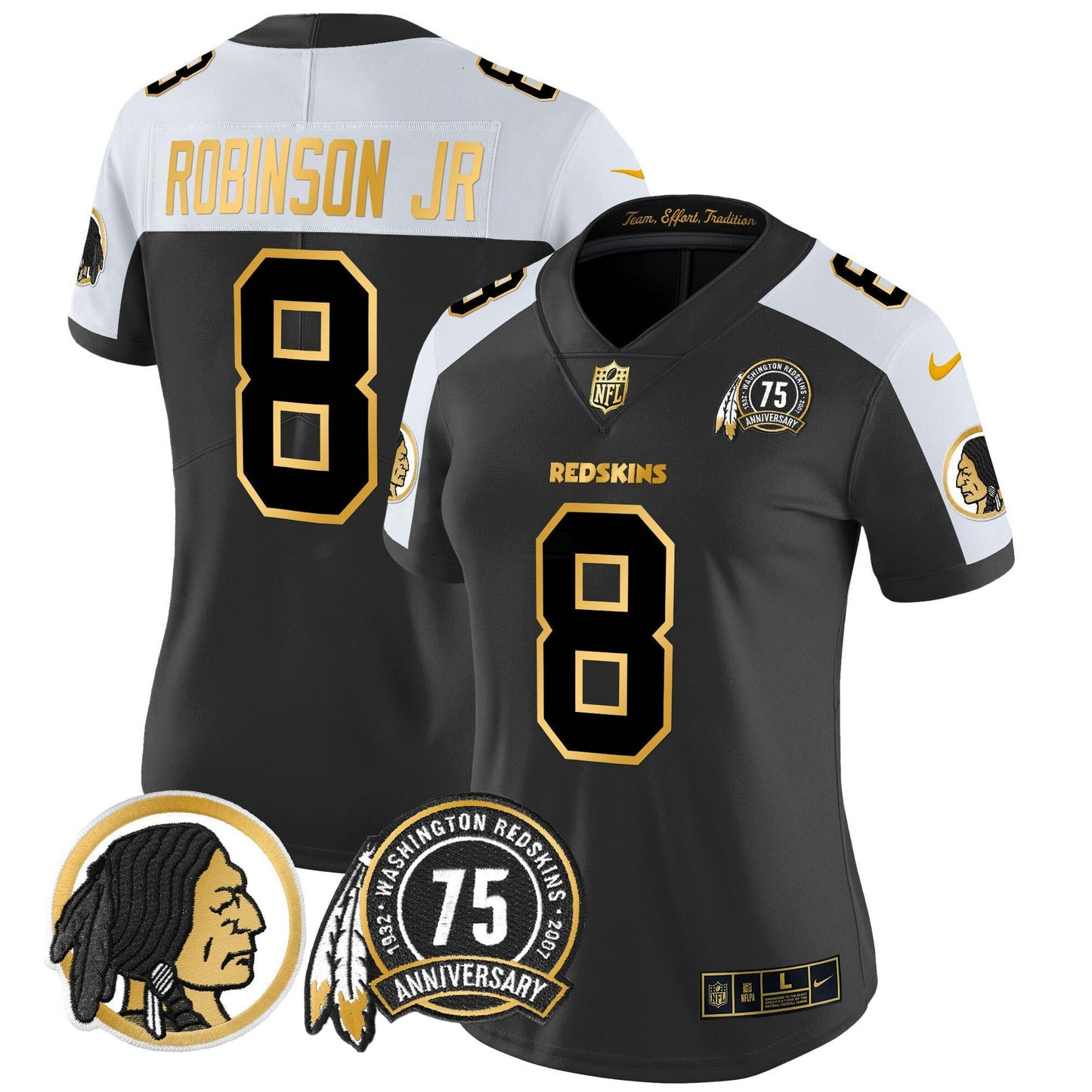 Camisa NFL Washington Commanders Women’s Washington Redskins 75th Patch Throwback Dourada Vapor Limited Jersey