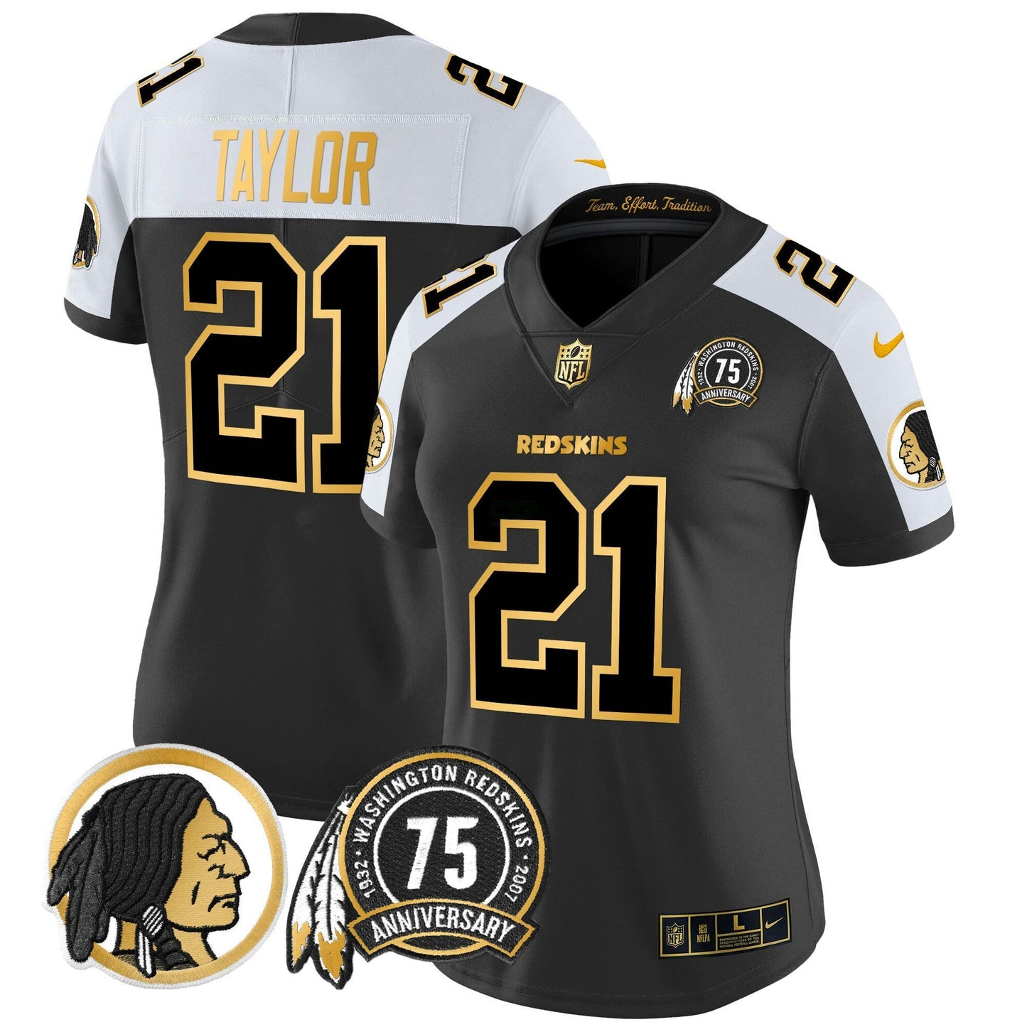 Camisa NFL Washington Commanders Women’s Washington Redskins 75th Patch Throwback Dourada Vapor Limited Jersey
