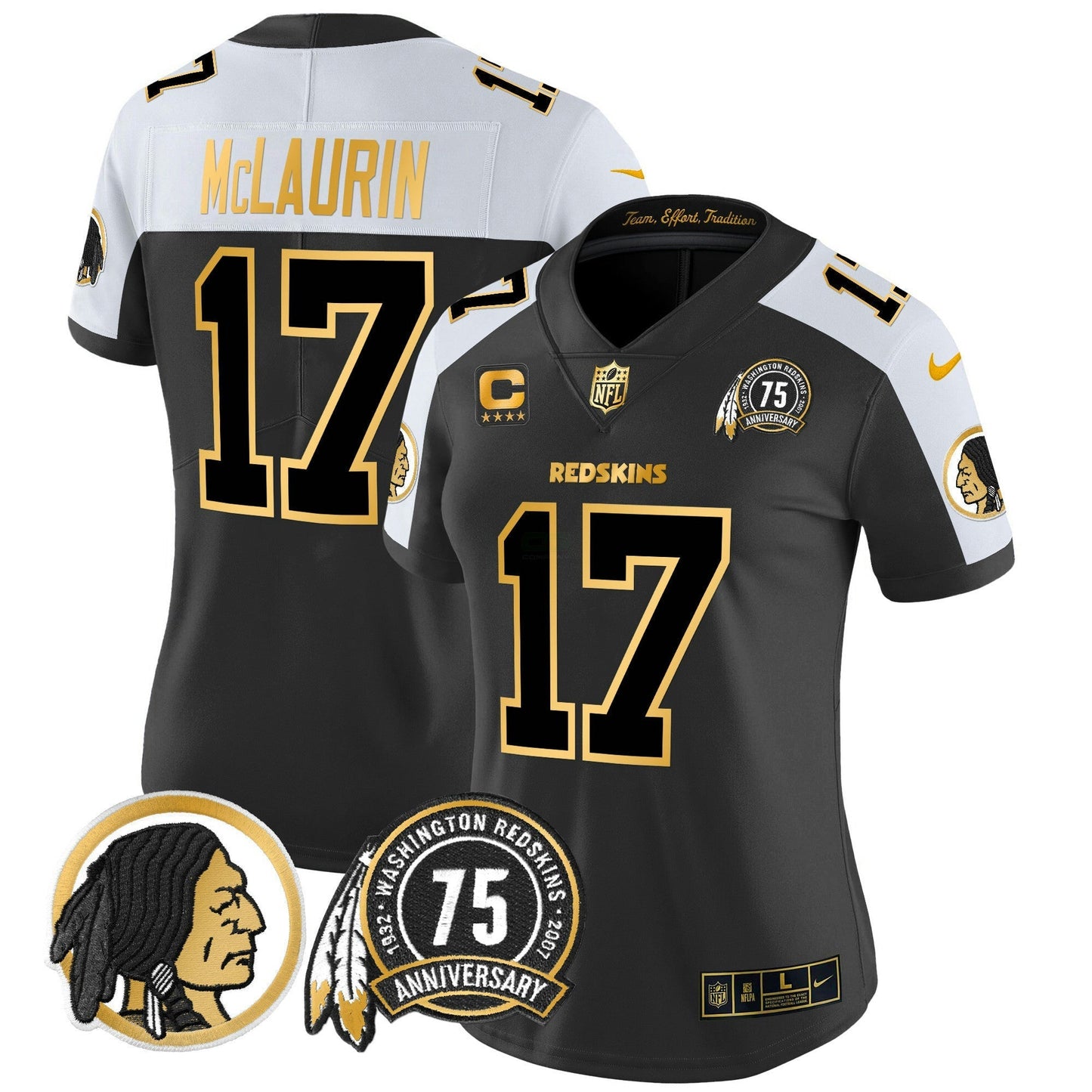 Camisa NFL Washington Commanders Women’s Washington Redskins 75th Patch Throwback Dourada Vapor Limited Jersey