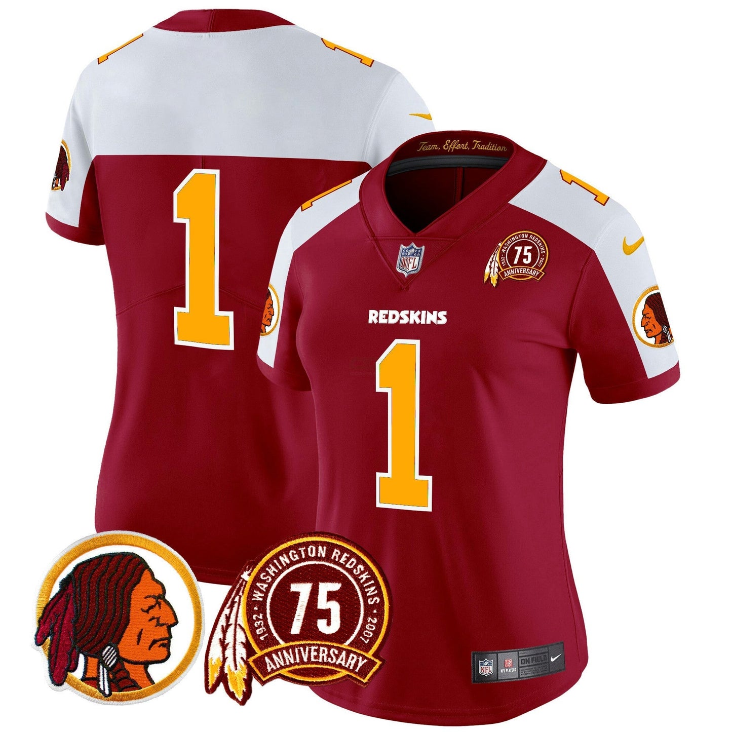 Camisa NFL Washington Commanders Women’s Washington Redskins 75th Patch Throwback Vapor Limited Jersey