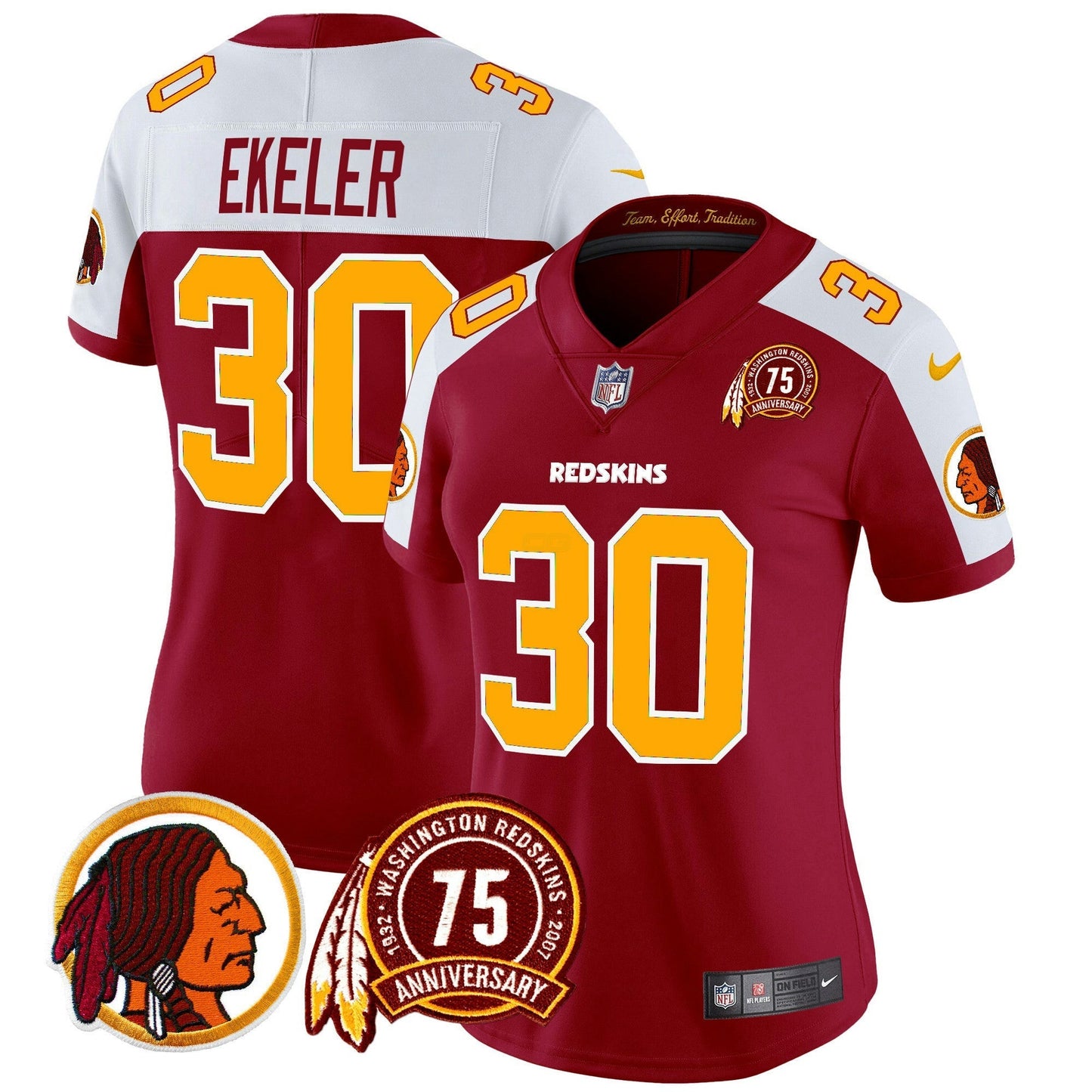 Camisa NFL Washington Commanders Women’s Washington Redskins 75th Patch Throwback Vapor Limited Jersey