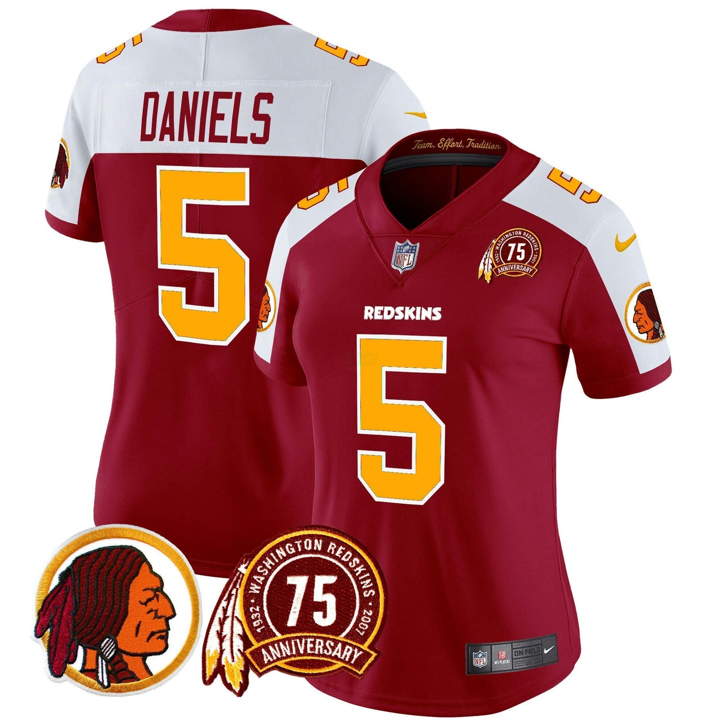 Camisa NFL Washington Commanders Women’s Washington Redskins 75th Patch Throwback Vapor Limited Jersey