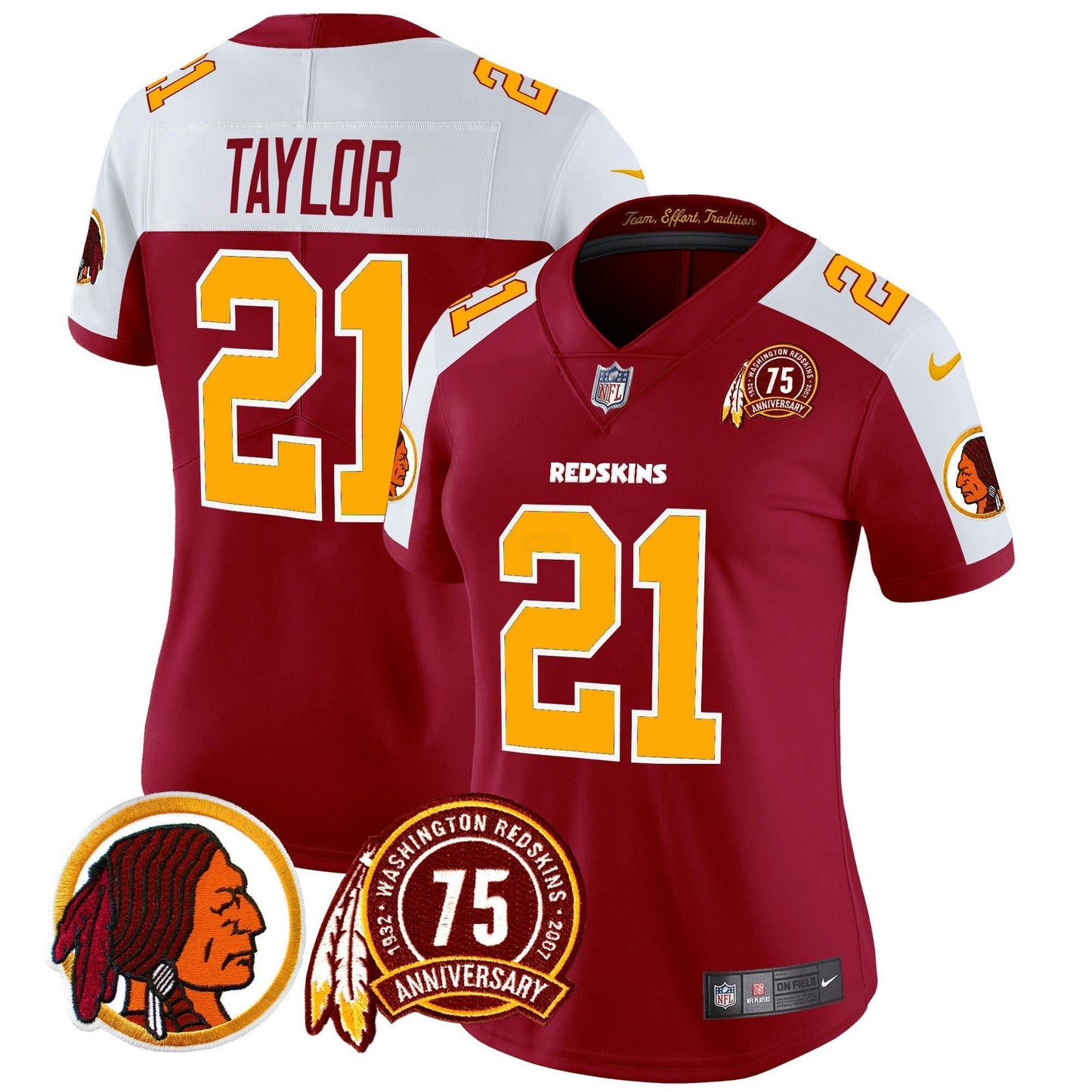 Camisa NFL Washington Commanders Women’s Washington Redskins 75th Patch Throwback Vapor Limited Jersey