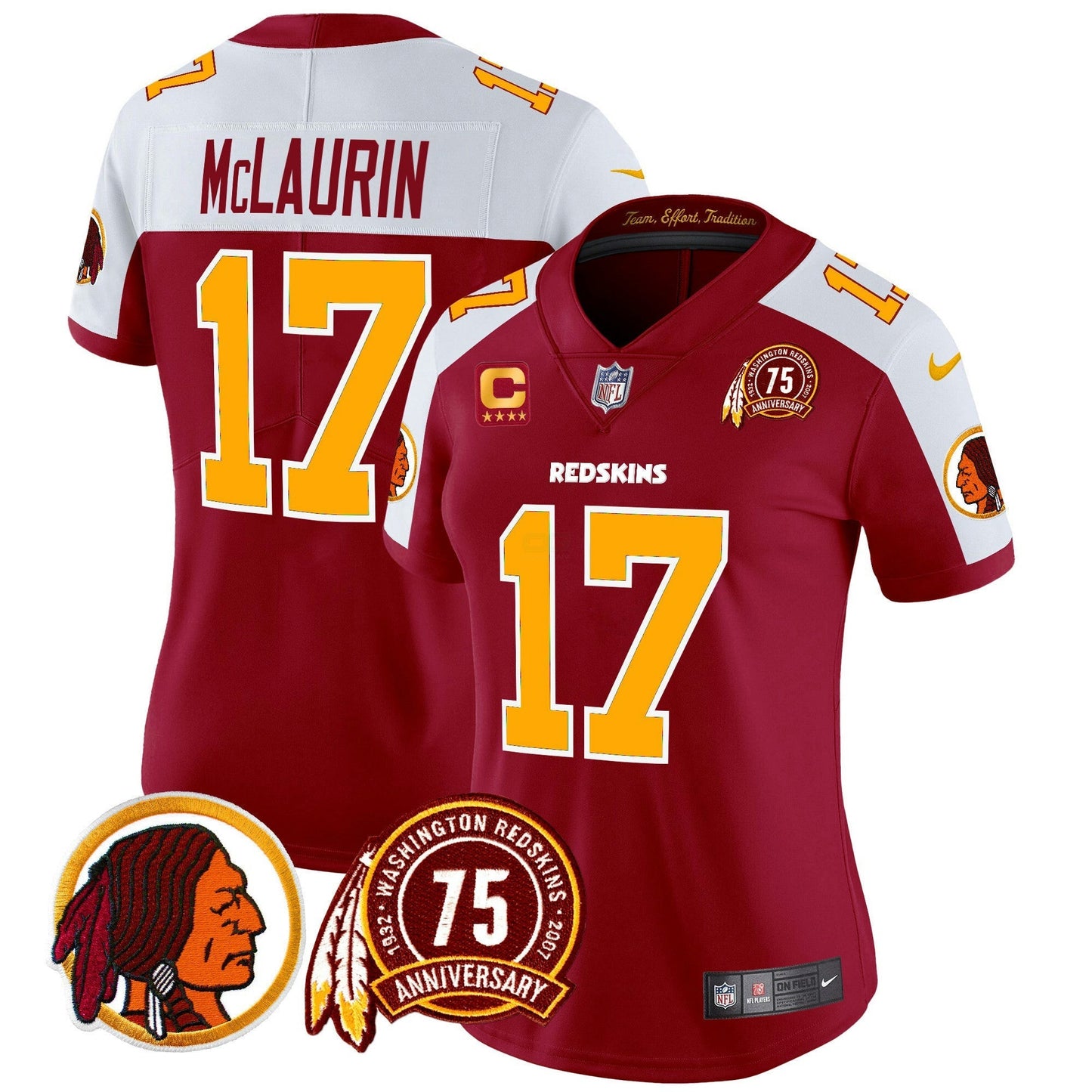 Camisa NFL Washington Commanders Women’s Washington Redskins 75th Patch Throwback Vapor Limited Jersey