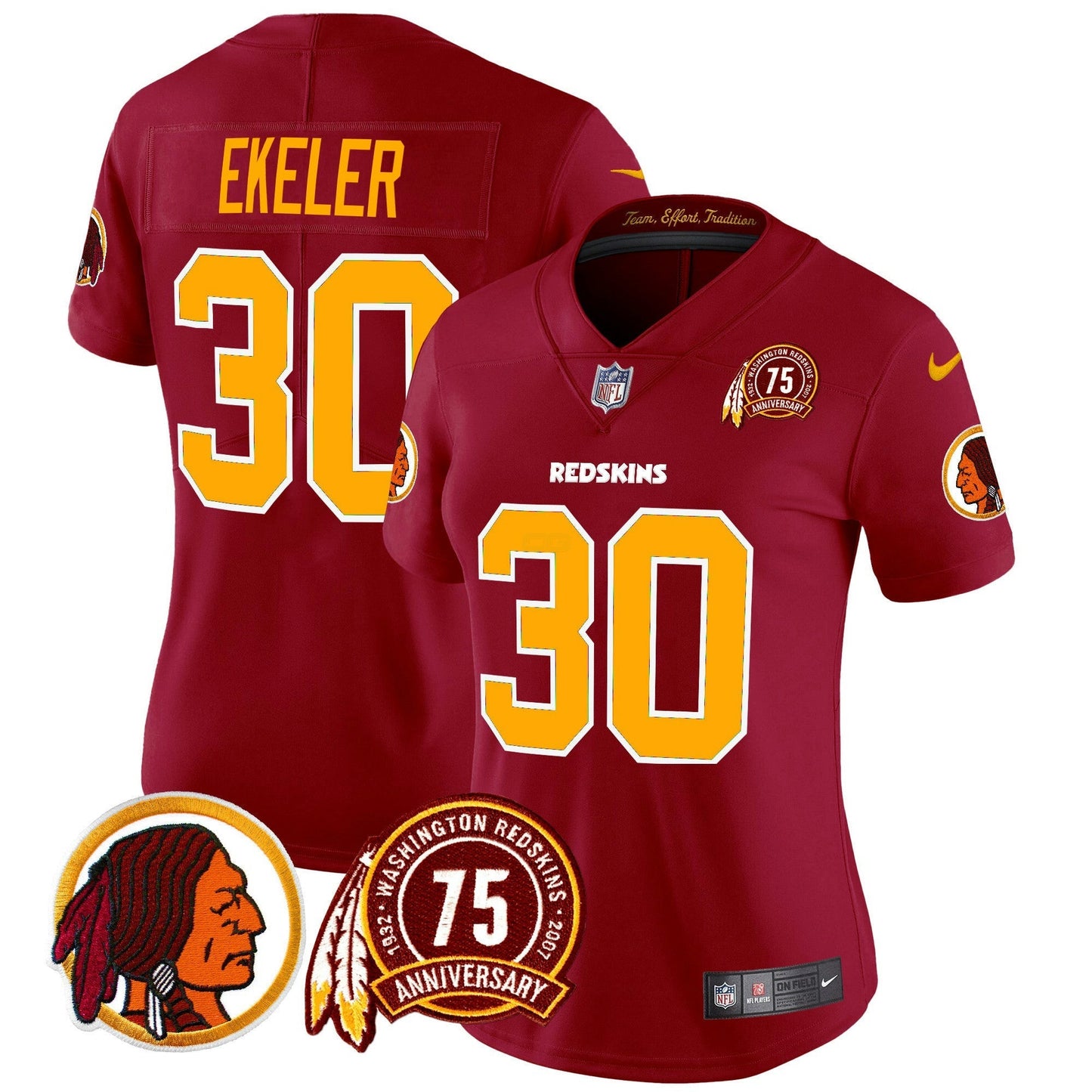 Camisa NFL Washington Commanders Women’s Washington Redskins 75th Patch Throwback Vapor Limited Jersey