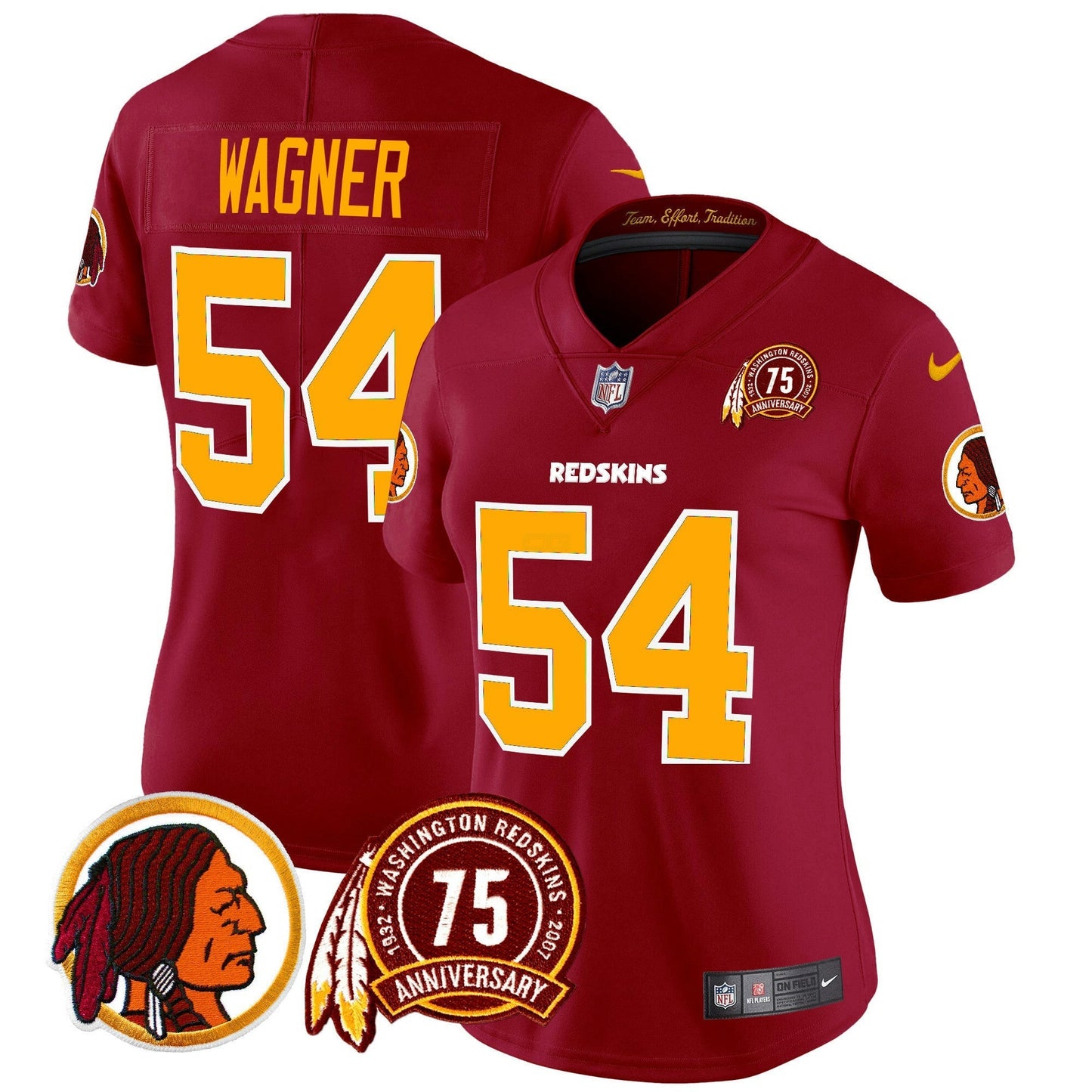 Camisa NFL Washington Commanders Women’s Washington Redskins 75th Patch Throwback Vapor Limited Jersey