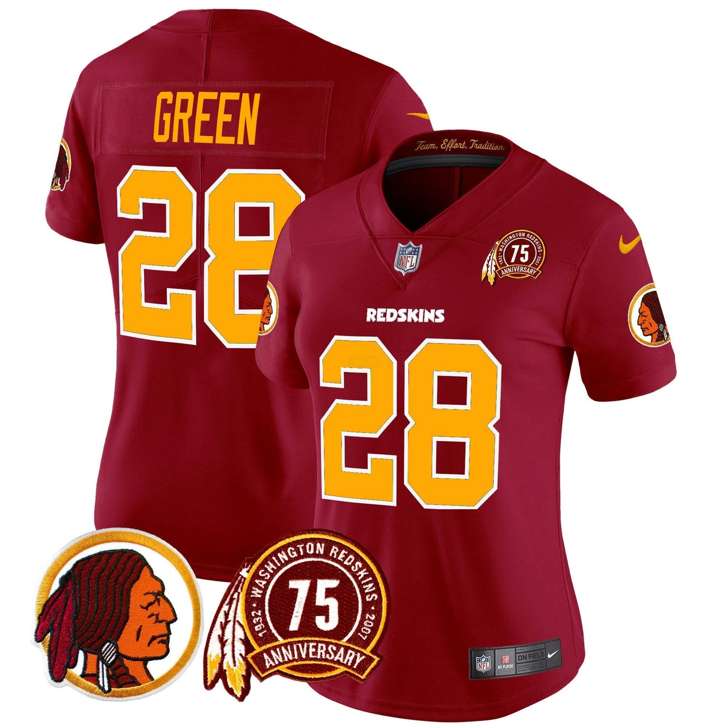 Camisa NFL Washington Commanders Women’s Washington Redskins 75th Patch Throwback Vapor Limited Jersey