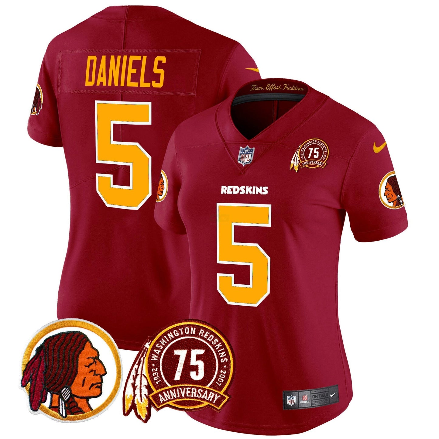 Camisa NFL Washington Commanders Women’s Washington Redskins 75th Patch Throwback Vapor Limited Jersey