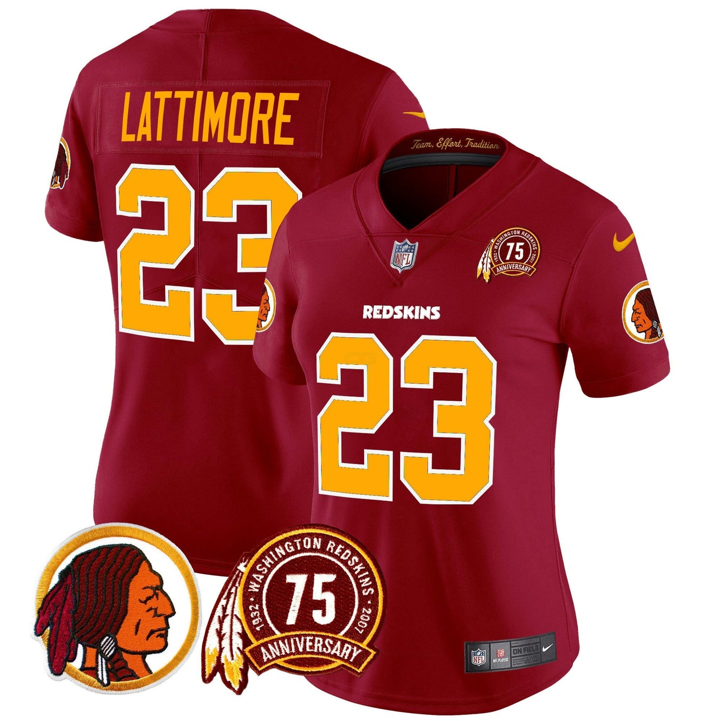 Camisa NFL Washington Commanders Women’s Washington Redskins 75th Patch Throwback Vapor Limited Jersey