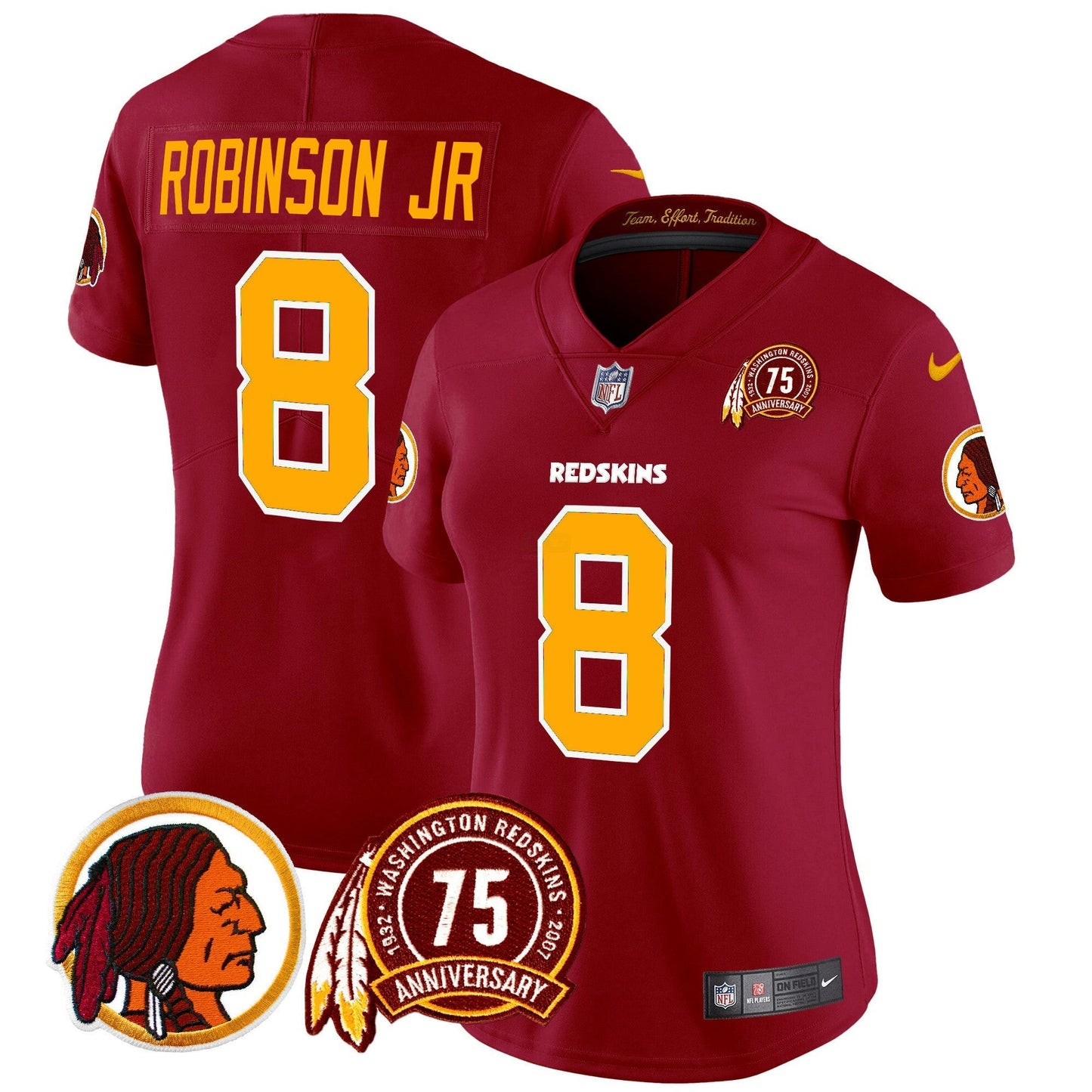 Camisa NFL Washington Commanders Women’s Washington Redskins 75th Patch Throwback Vapor Limited Jersey