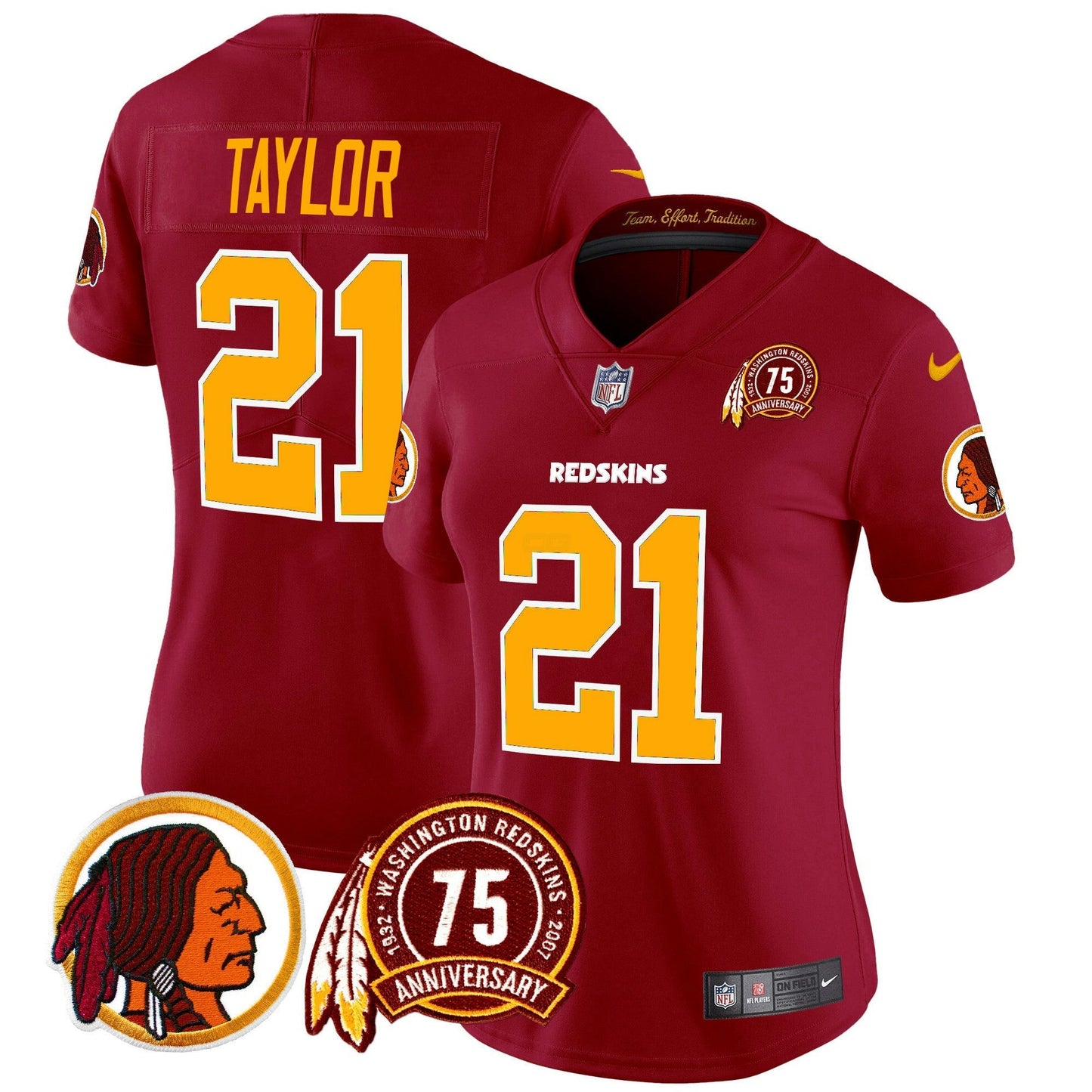 Camisa NFL Washington Commanders Women’s Washington Redskins 75th Patch Throwback Vapor Limited Jersey