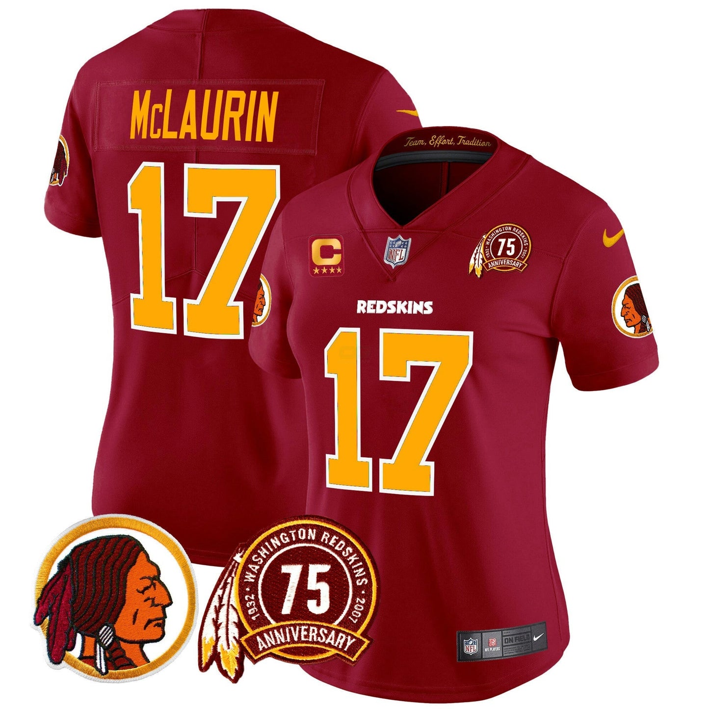 Camisa NFL Washington Commanders Women’s Washington Redskins 75th Patch Throwback Vapor Limited Jersey