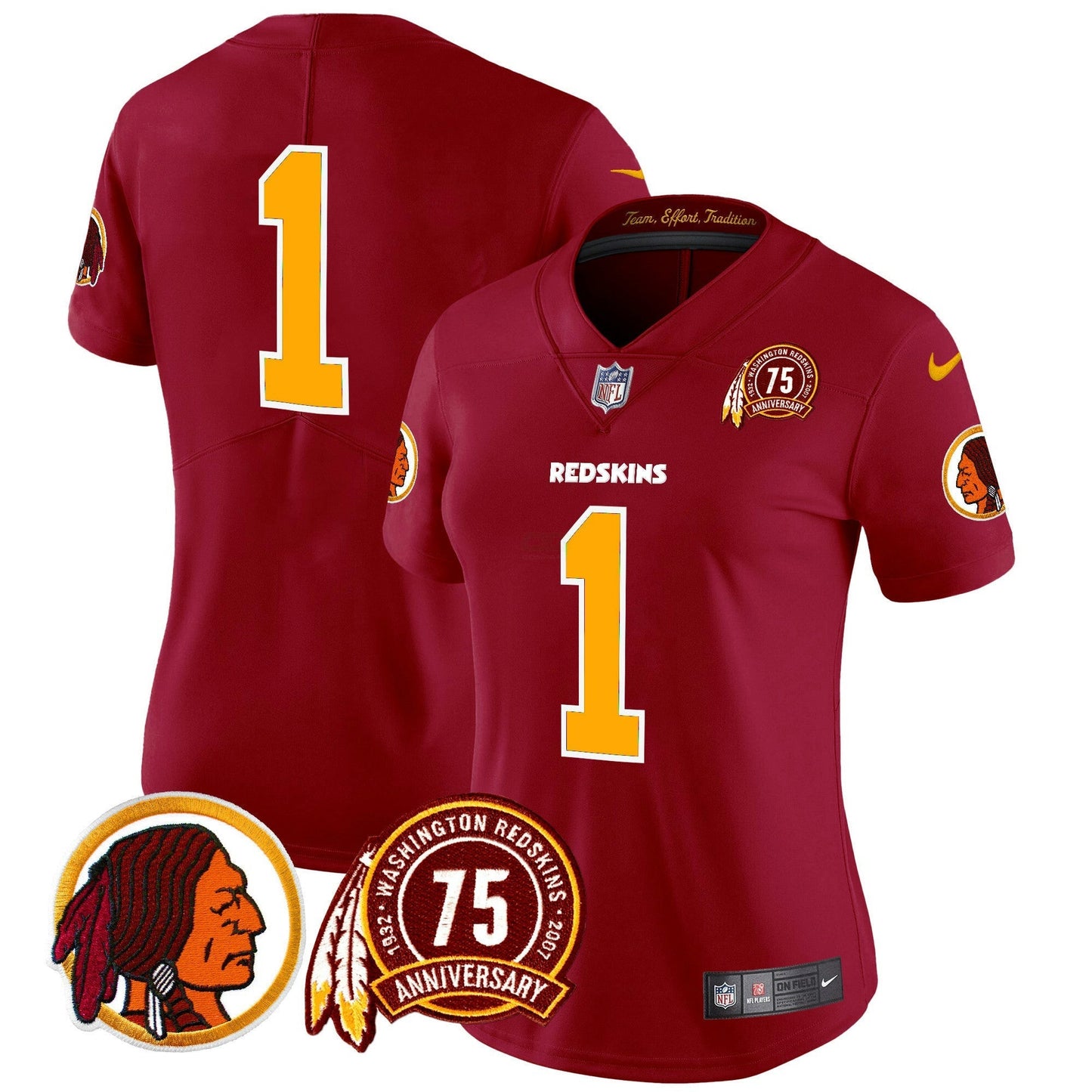 Camisa NFL Washington Commanders Women’s Washington Redskins 75th Patch Throwback Vapor Limited Jersey