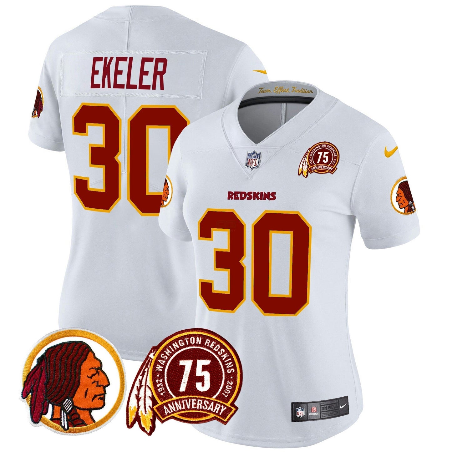 Camisa NFL Washington Commanders Women’s Washington Redskins 75th Patch Throwback Vapor Limited Jersey