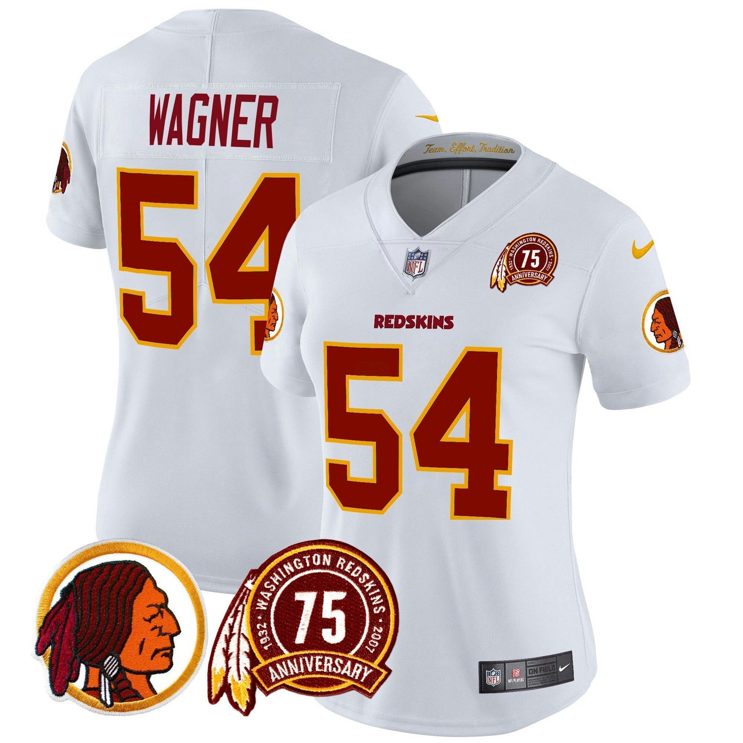 Camisa NFL Washington Commanders Women’s Washington Redskins 75th Patch Throwback Vapor Limited Jersey