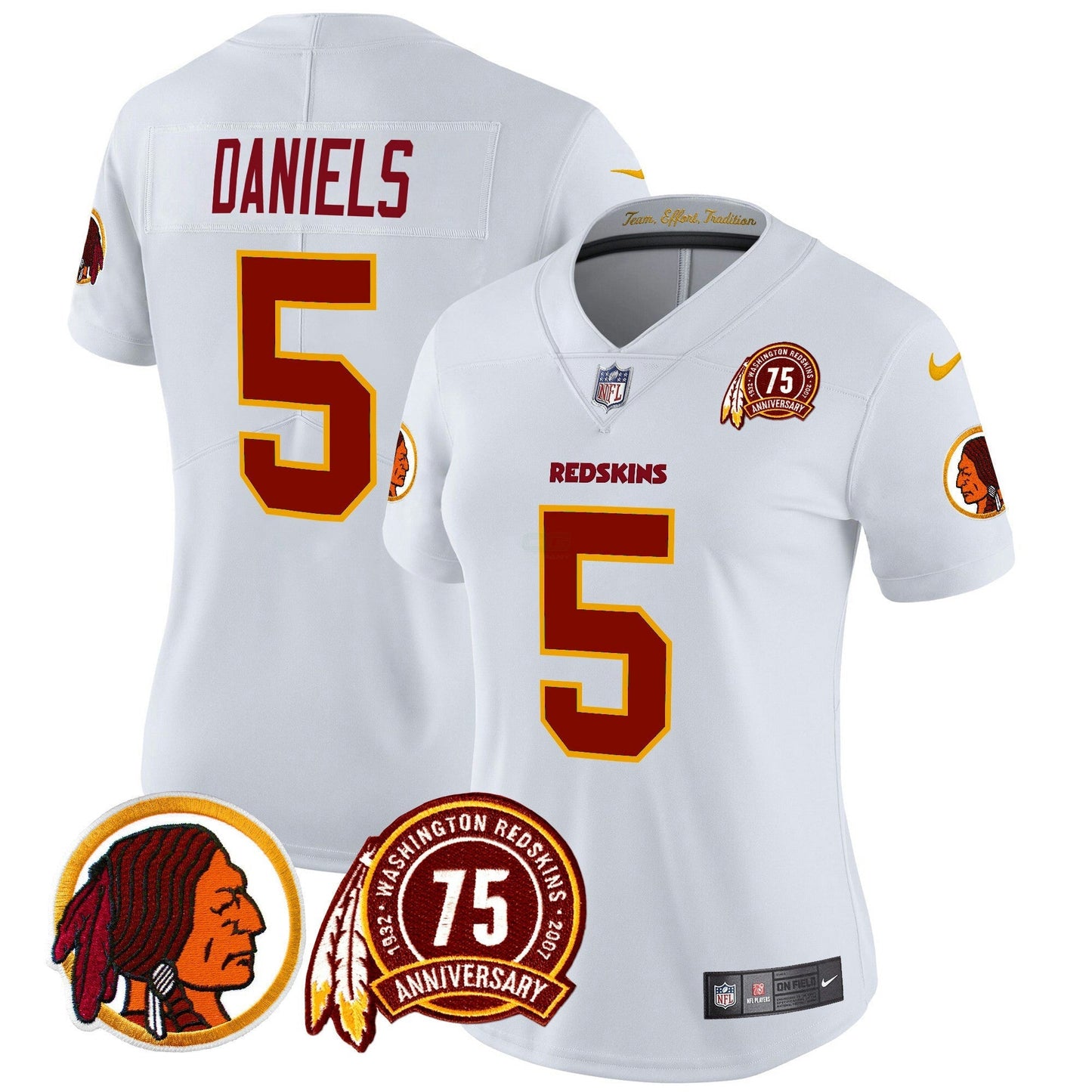 Camisa NFL Washington Commanders Women’s Washington Redskins 75th Patch Throwback Vapor Limited Jersey