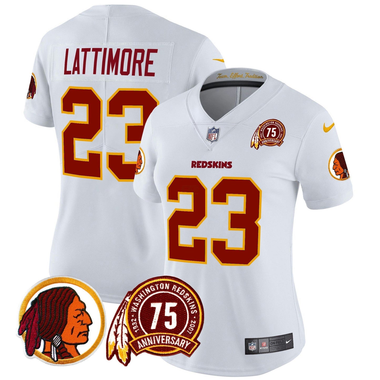 Camisa NFL Washington Commanders Women’s Washington Redskins 75th Patch Throwback Vapor Limited Jersey